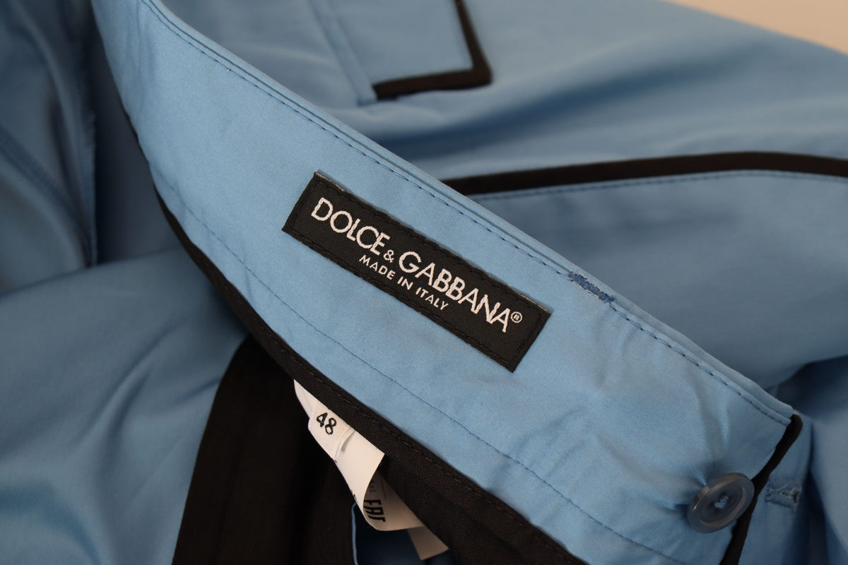 New Dolce & Gabbana Blue Cotton Silk Trousers Chinos Pants