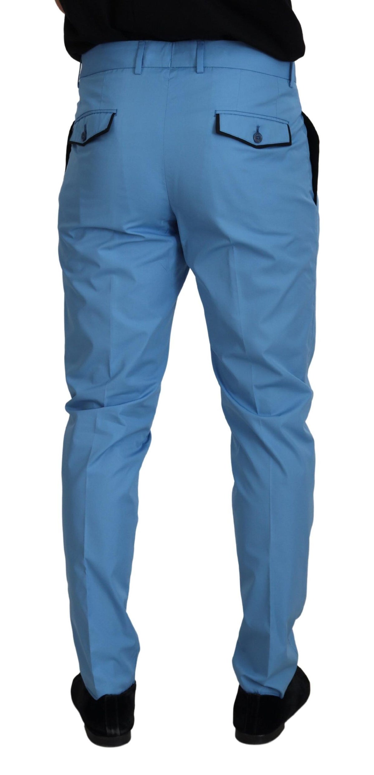 New Dolce & Gabbana Blue Cotton Silk Trousers Chinos Pants