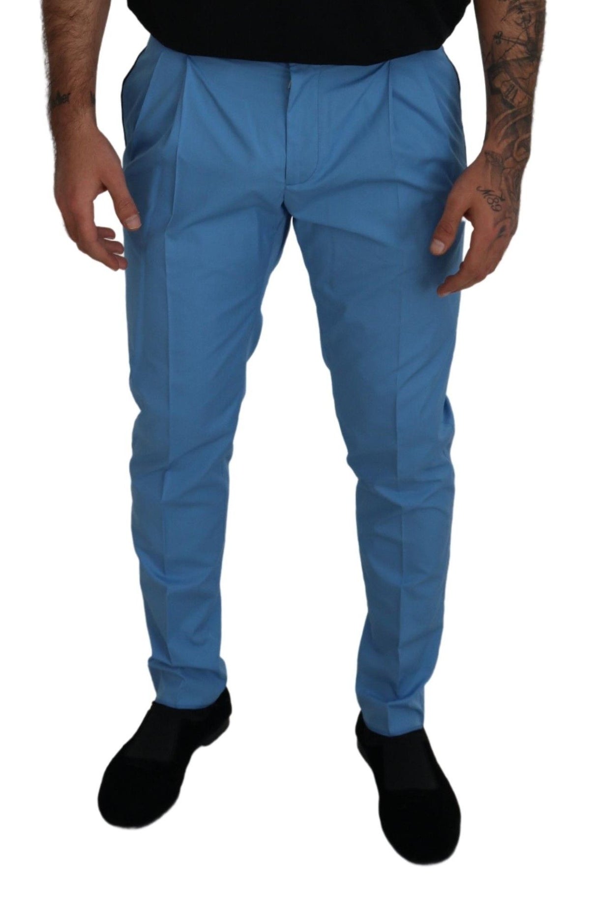 New Dolce & Gabbana Blue Cotton Silk Trousers Chinos Pants