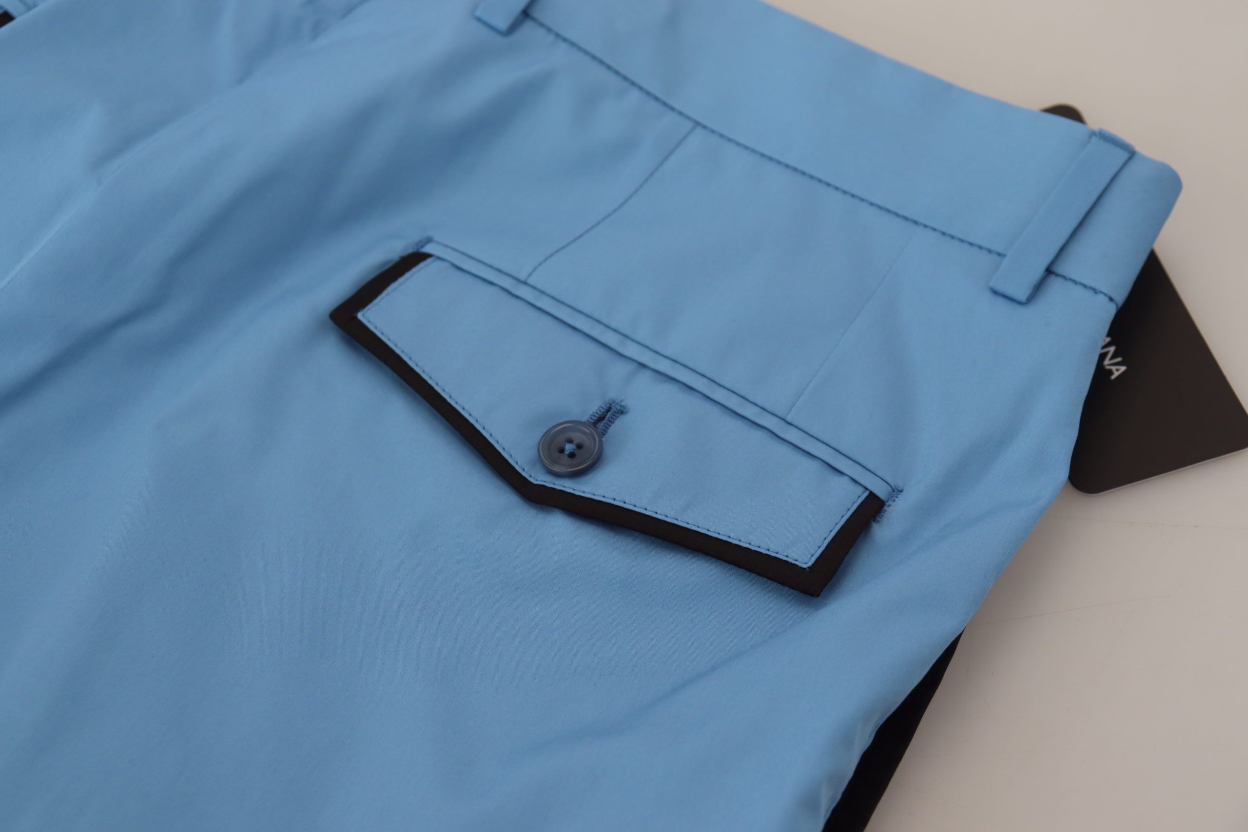 New Dolce & Gabbana Blue Cotton Silk Trousers Chinos Pants