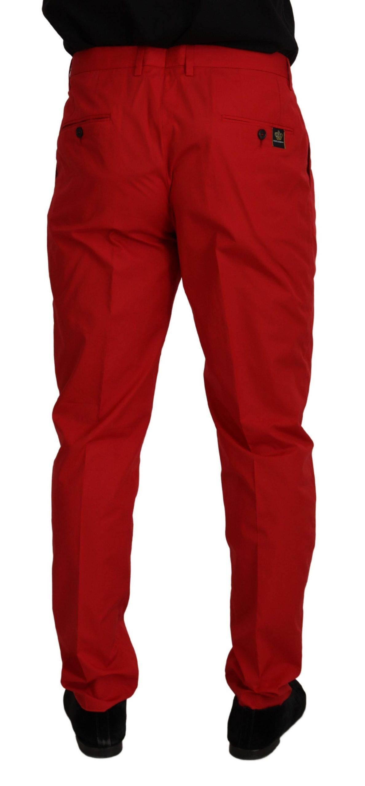 New Dolce & Gabbana Red Cotton Slim Fit Trousers Chinos Pants