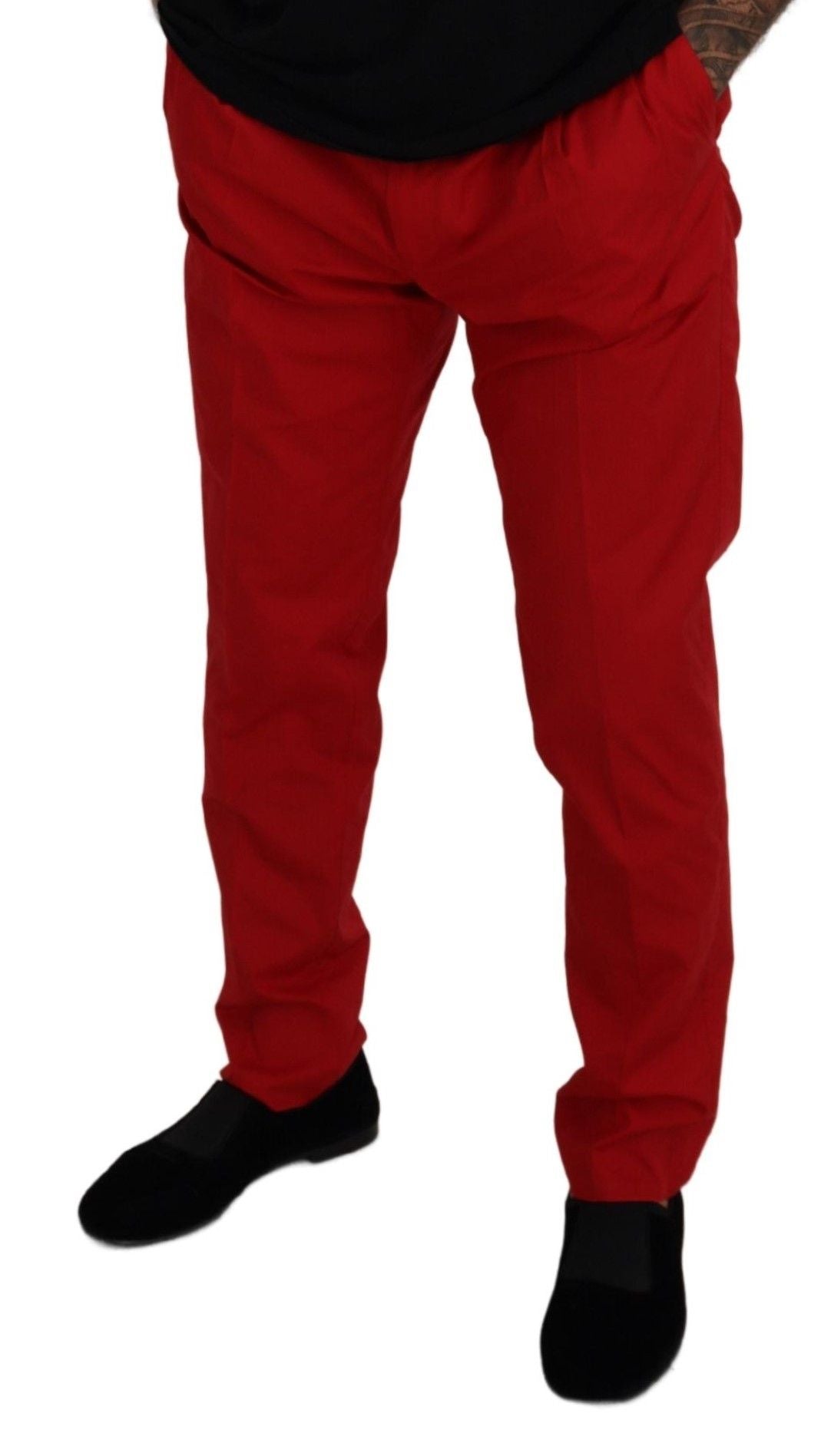New Dolce & Gabbana Red Cotton Slim Fit Trousers Chinos Pants