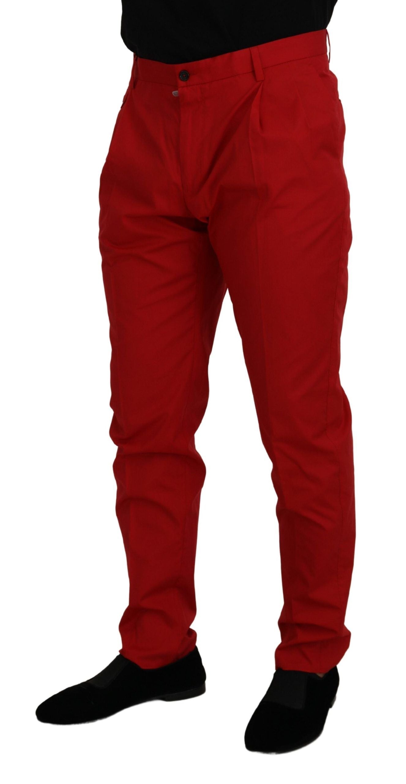 New Dolce & Gabbana Red Cotton Slim Fit Trousers Chinos Pants