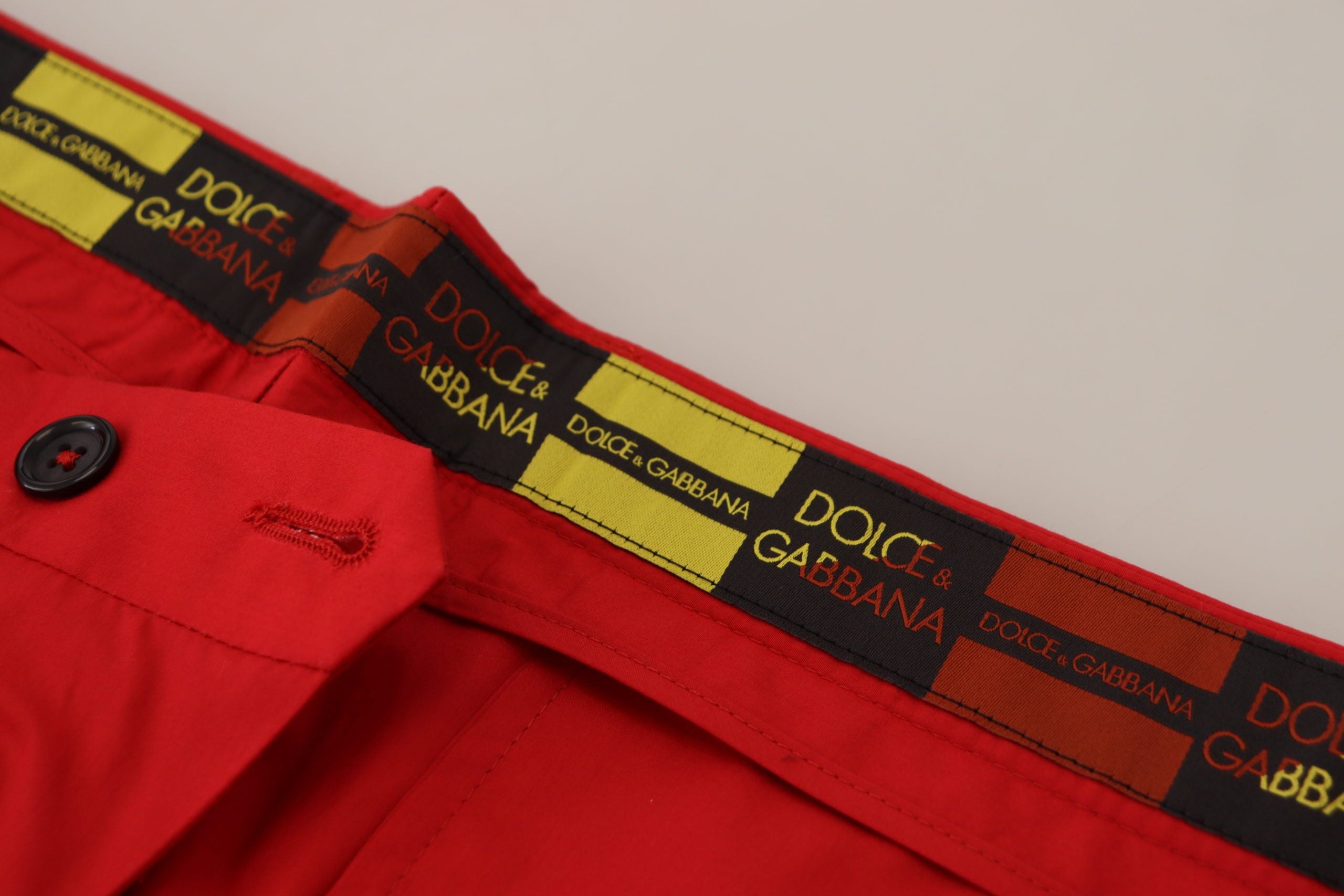 New Dolce & Gabbana Red Cotton Slim Fit Trousers Chinos Pants