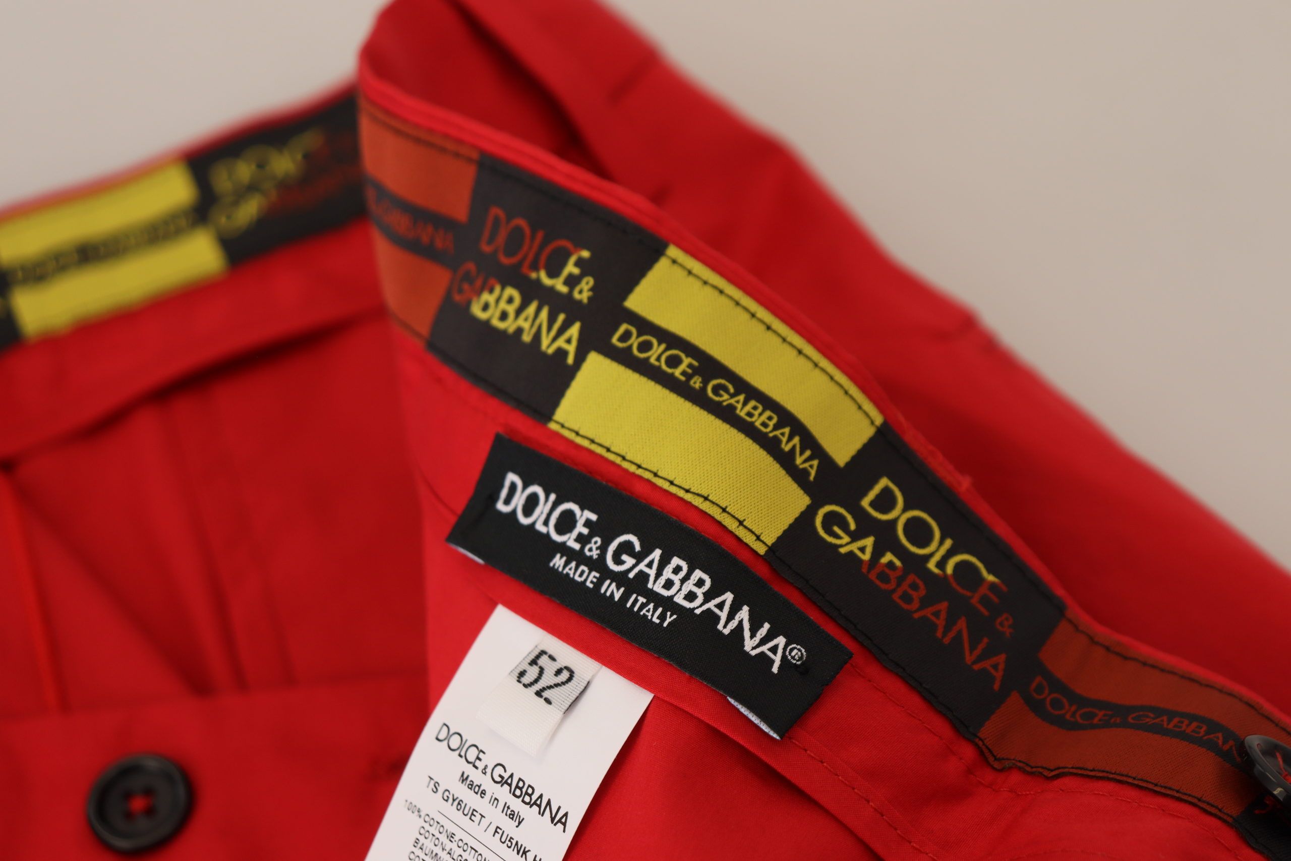 New Dolce & Gabbana Red Cotton Slim Fit Trousers Chinos Pants