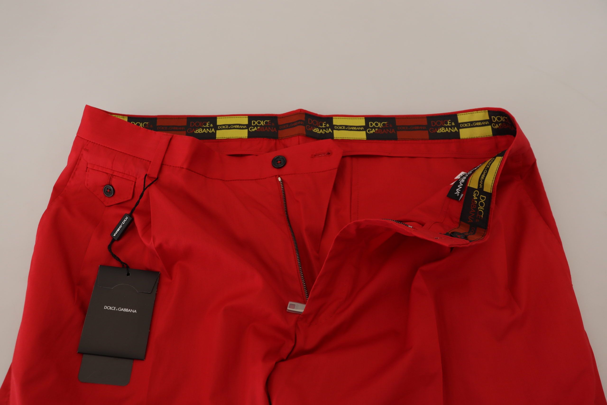 New Dolce & Gabbana Red Cotton Slim Fit Trousers Chinos Pants