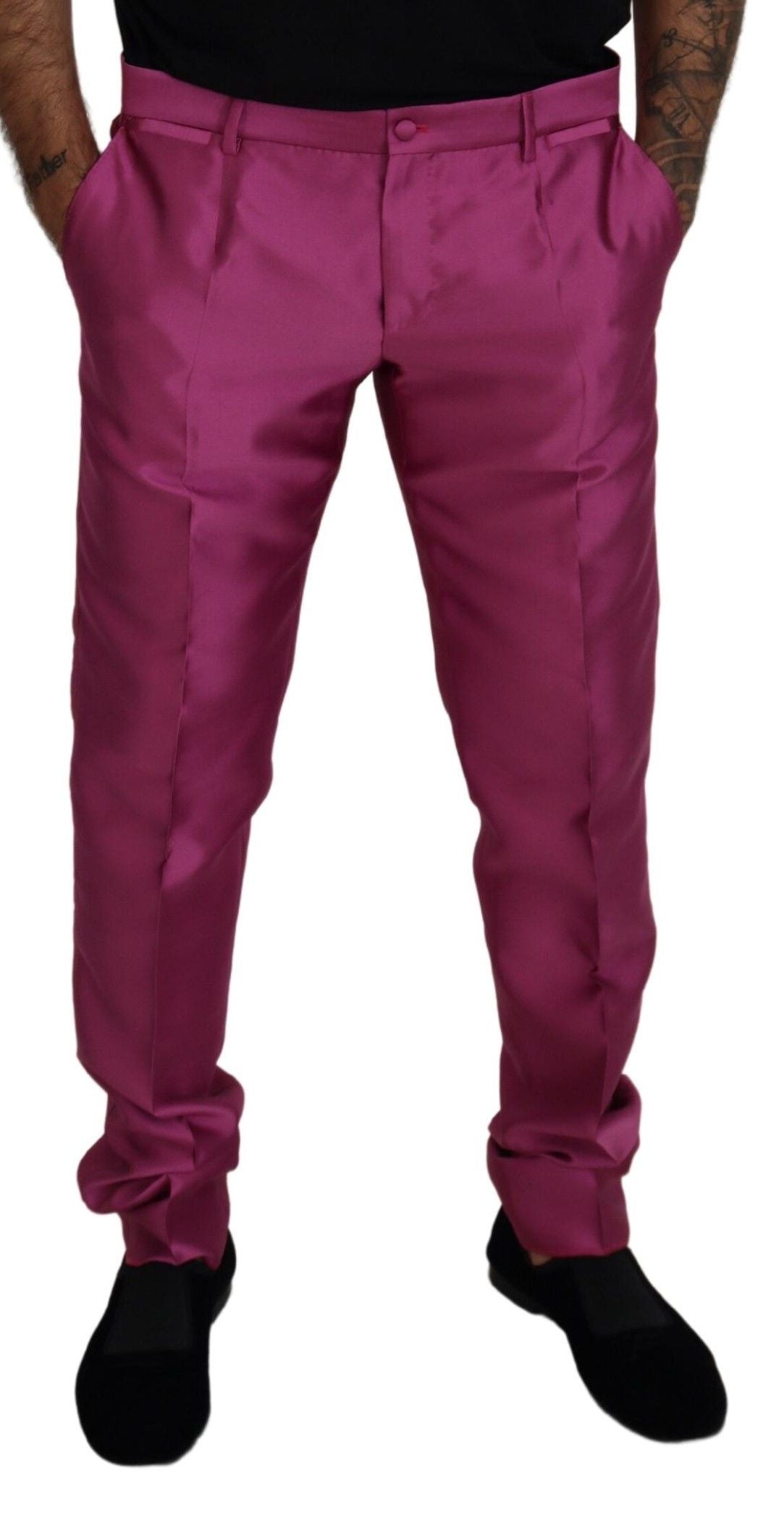 New Dolce & Gabbana Pink Silk Slim Trousers Dress Formal Pants