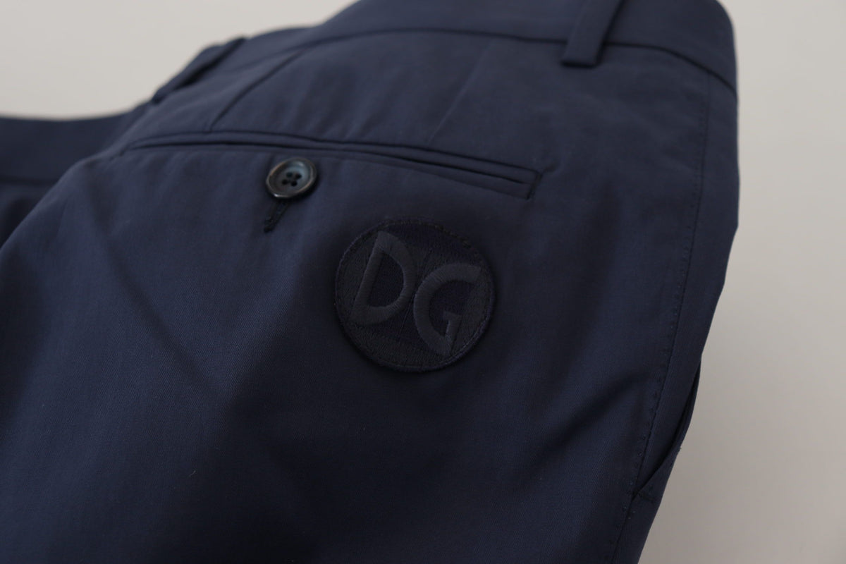 New Dolce & Gabbana Blue Cotton Slim Trousers Chinos Pants