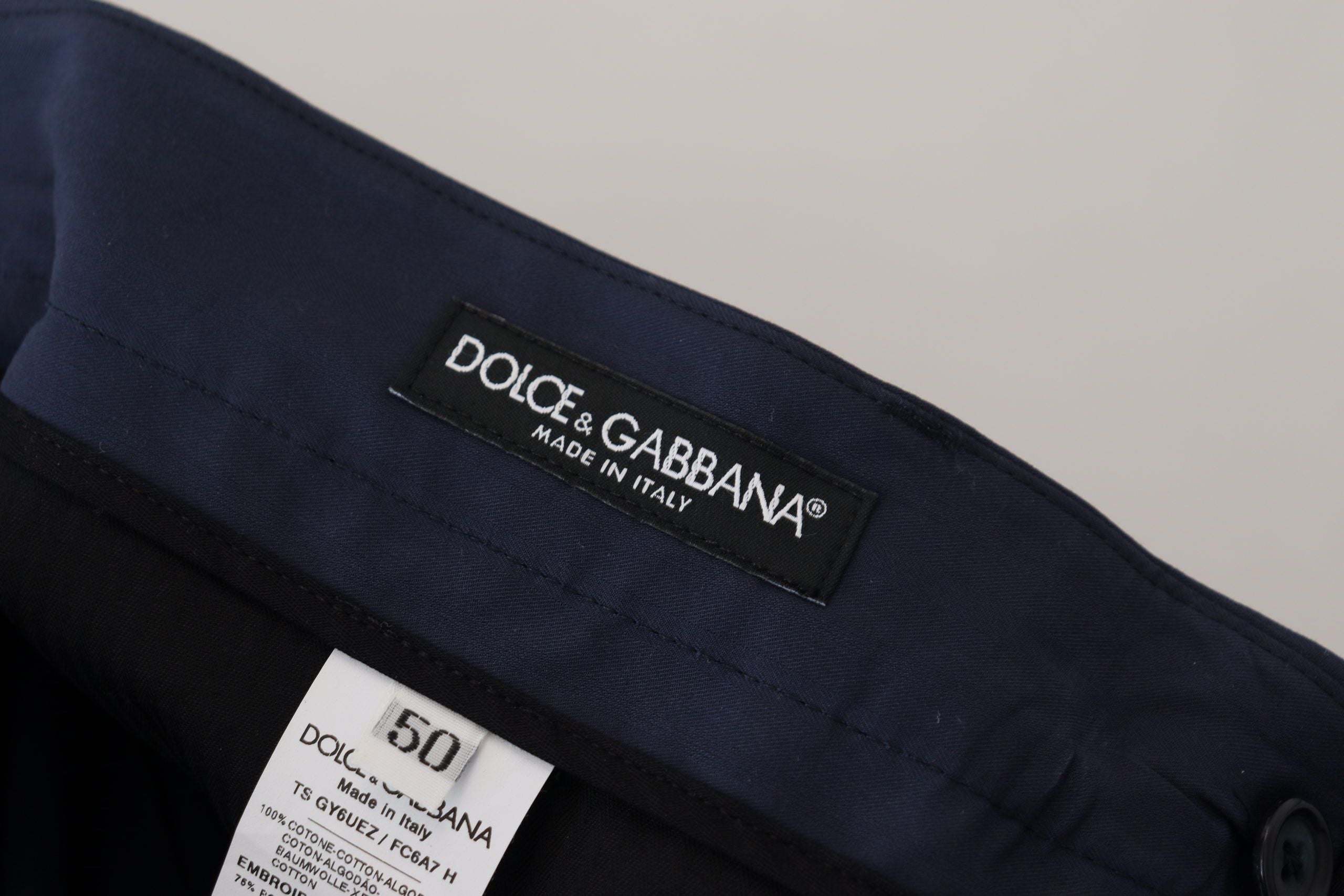 New Dolce & Gabbana Blue Cotton Slim Trousers Chinos Pants
