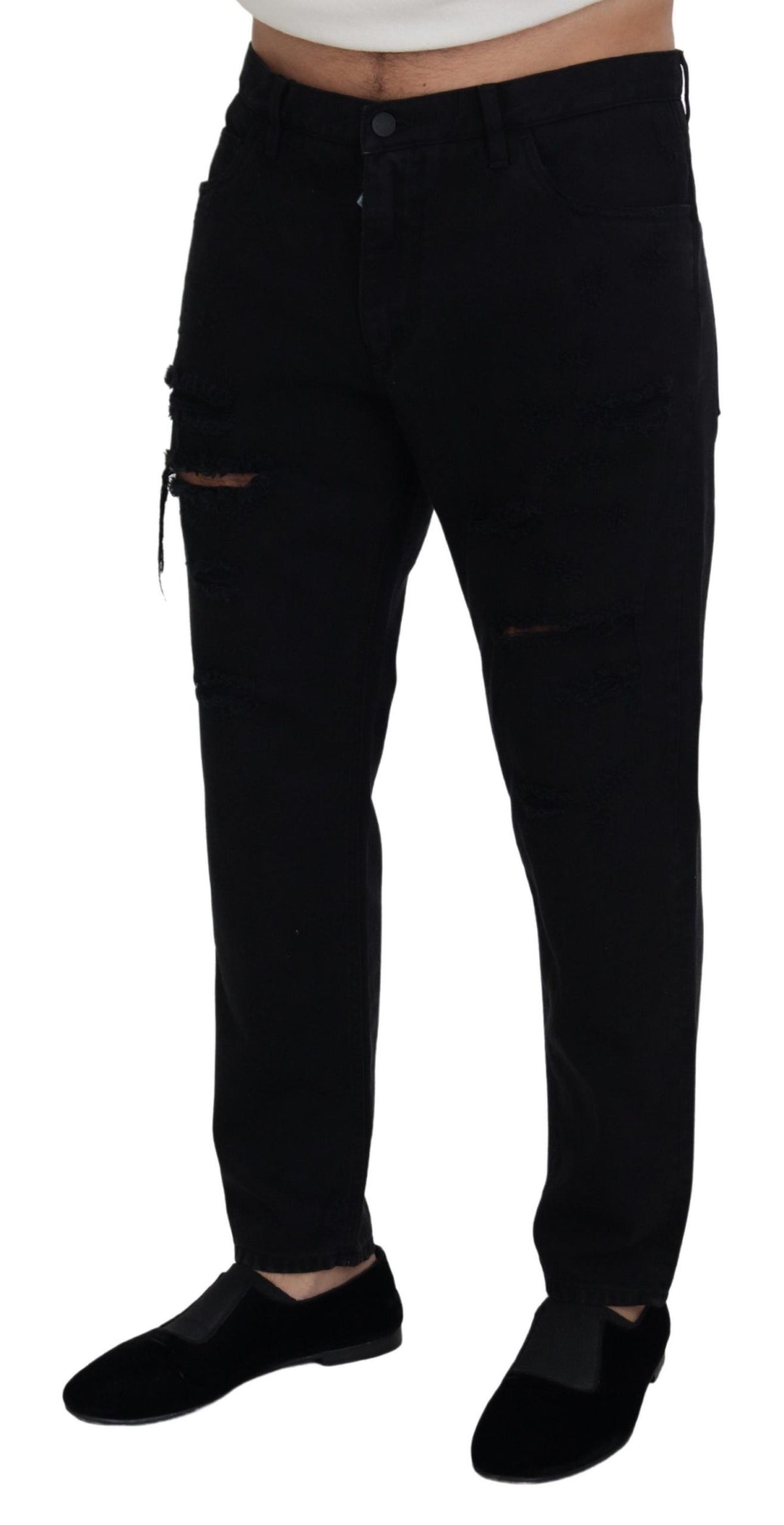 New Dolce & Gabbana Black Loose Regular Torn Cotton Jeans