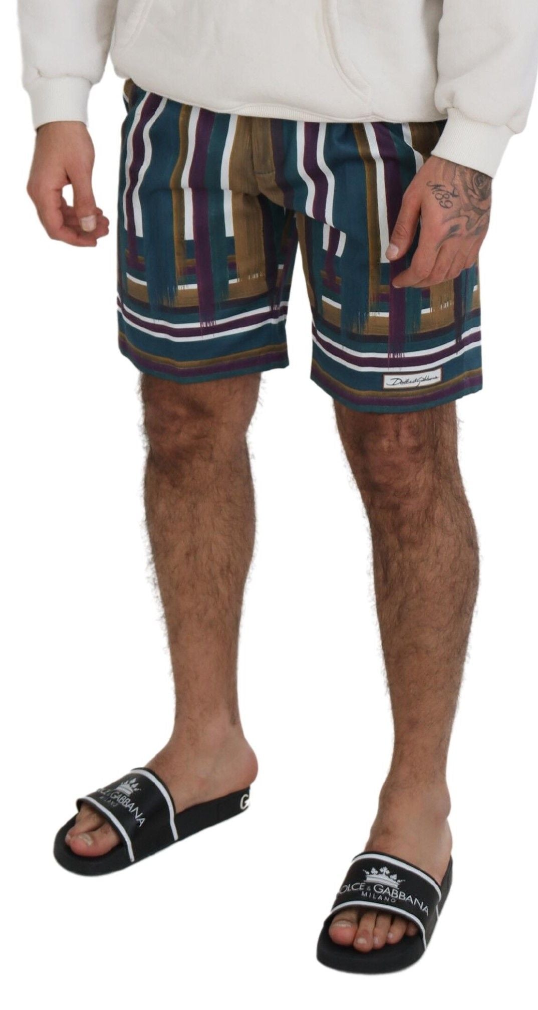 New Dolce & Gabbana Striped Stretch Cotton Shorts