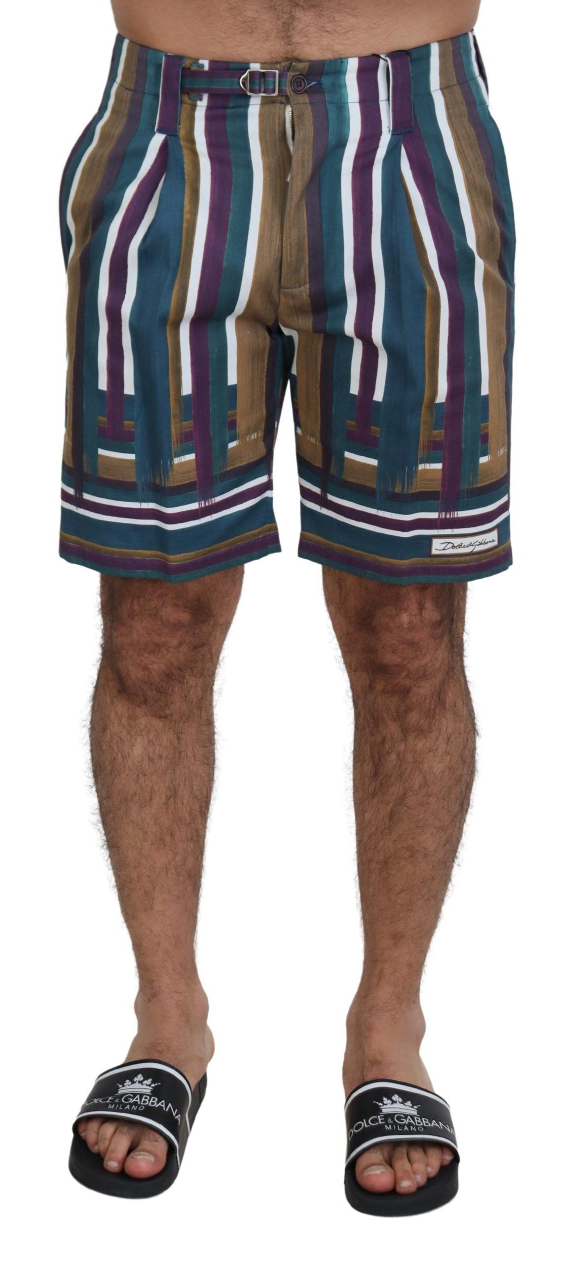 New Dolce & Gabbana Multicolor Striped Stretch Cotton Shorts