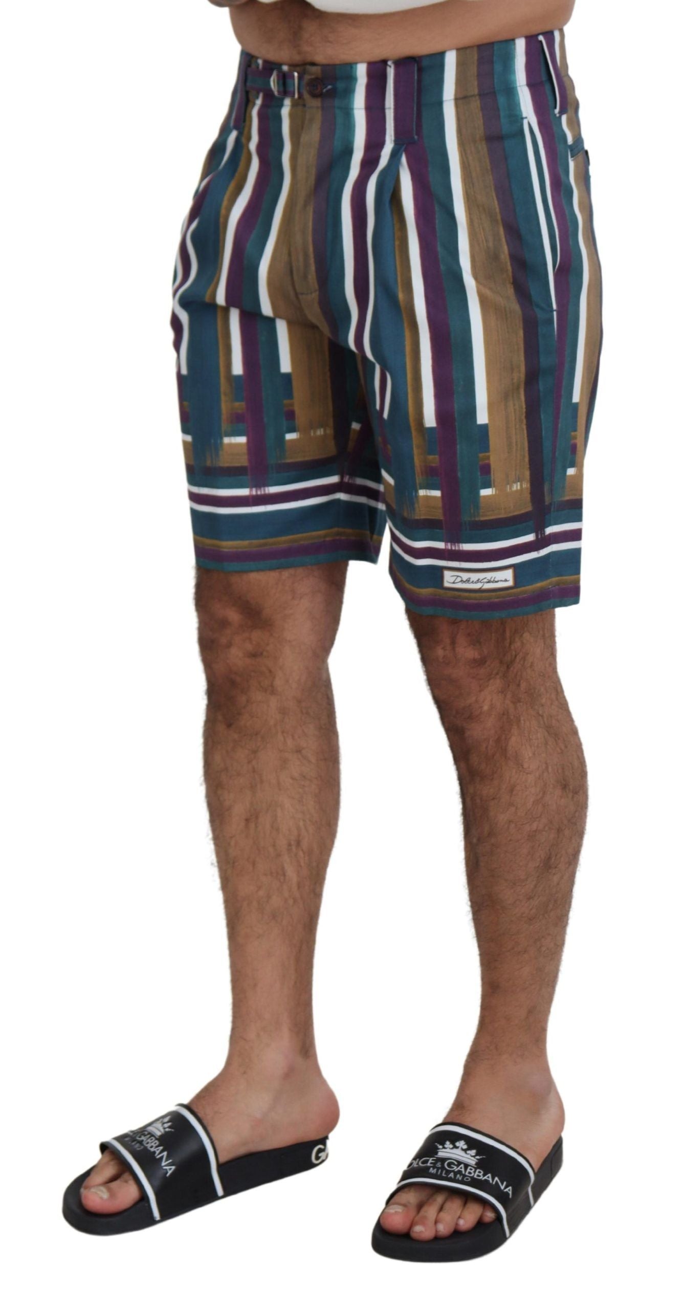 New Dolce & Gabbana Striped Stretch Cotton Shorts
