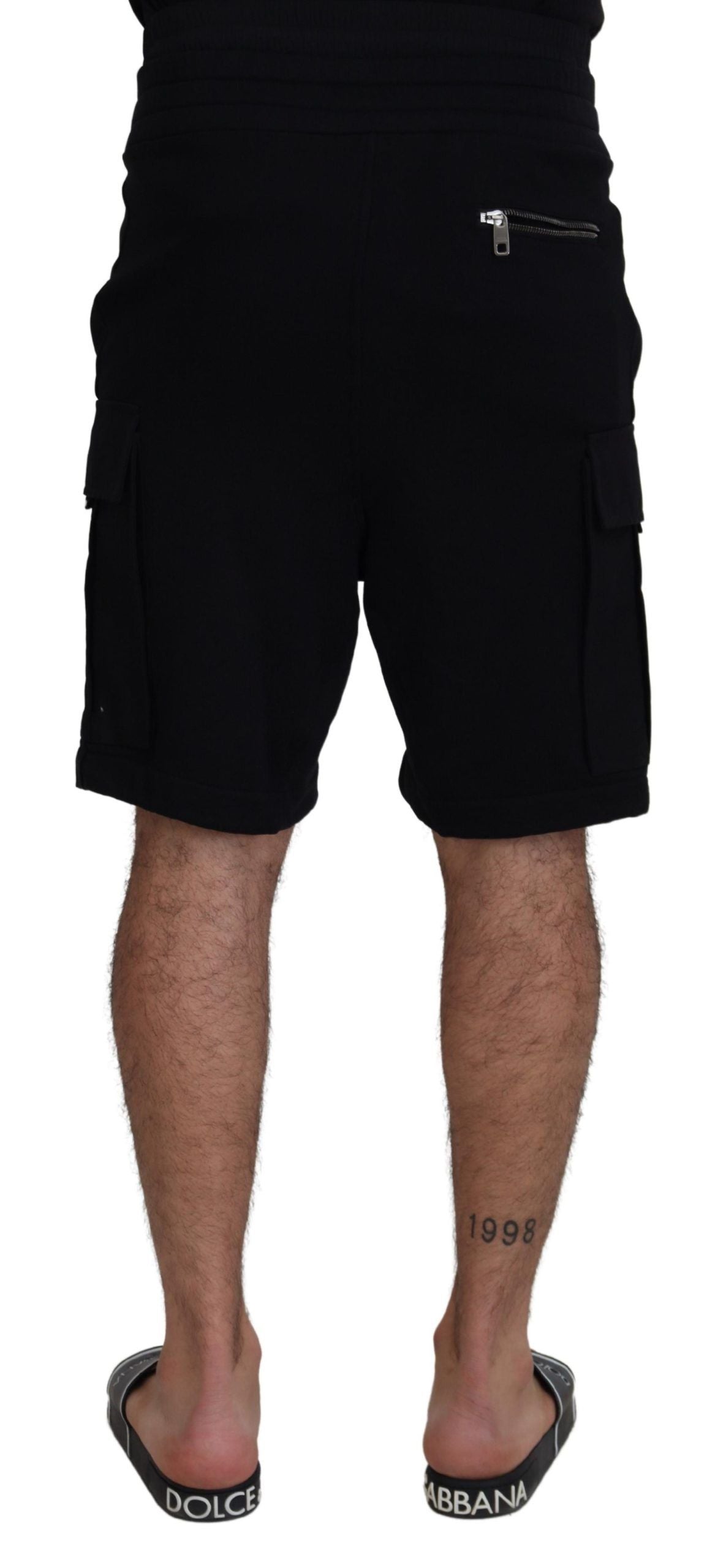 New Dolce & Gabbana Black Cotton Bermuda Cargo Shorts