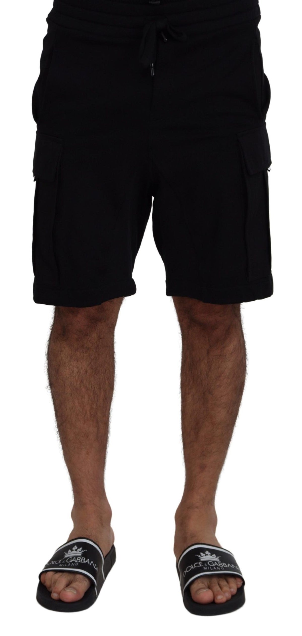 New Dolce & Gabbana Black Cotton Bermuda Cargo Shorts