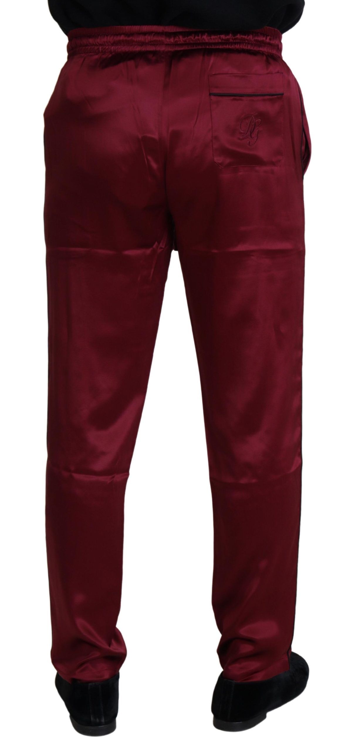 New Dolce & Gabbana Bordeaux Silk DG Sleep Lounge Pants