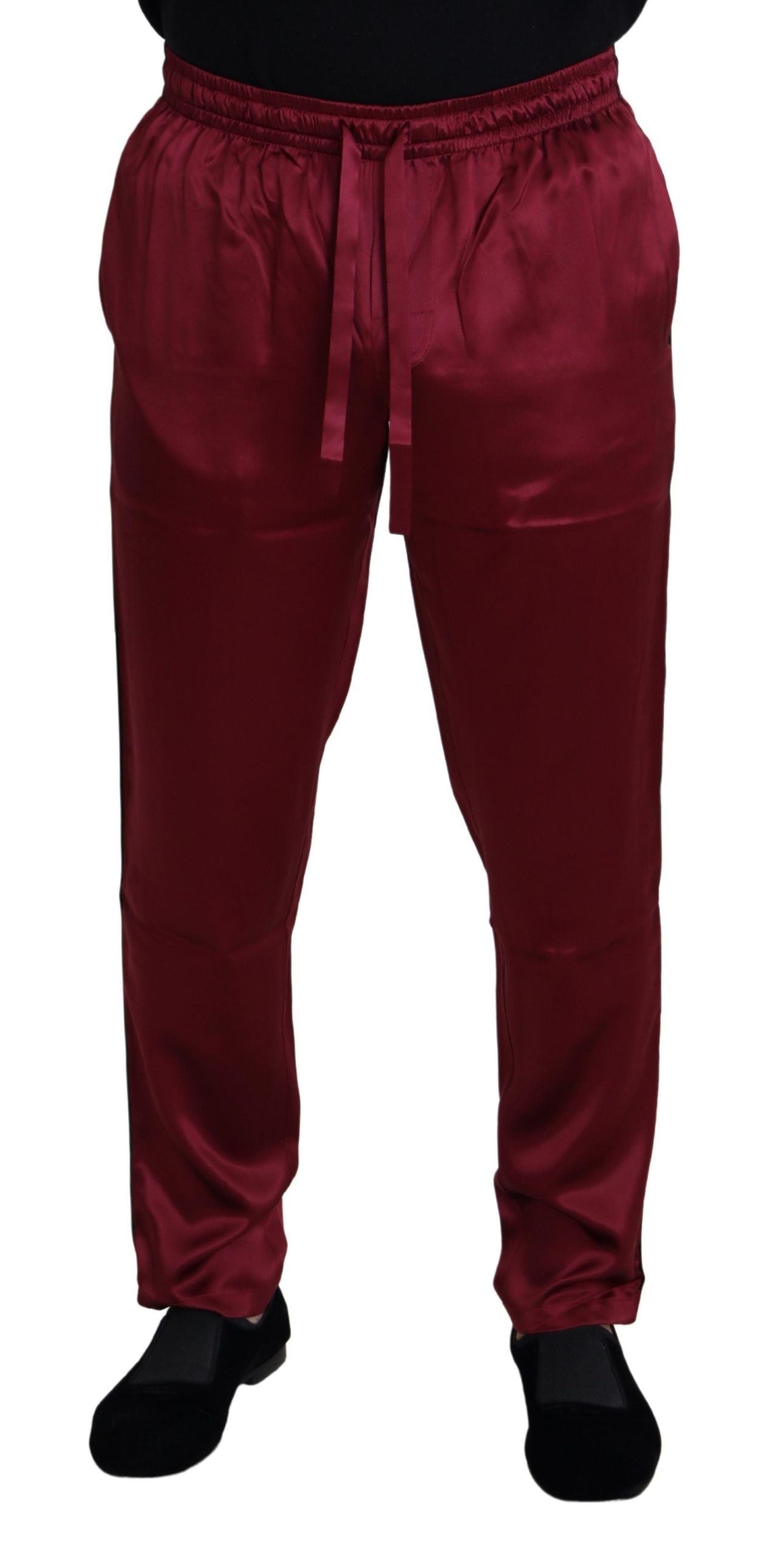 New Dolce & Gabbana Bordeaux Silk DG Sleep Lounge Pants