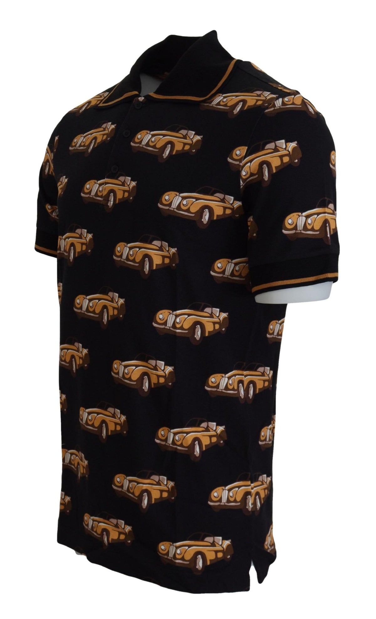 New Dolce & Gabbana Black Car Print Short Sleeve Polo T-shirt
