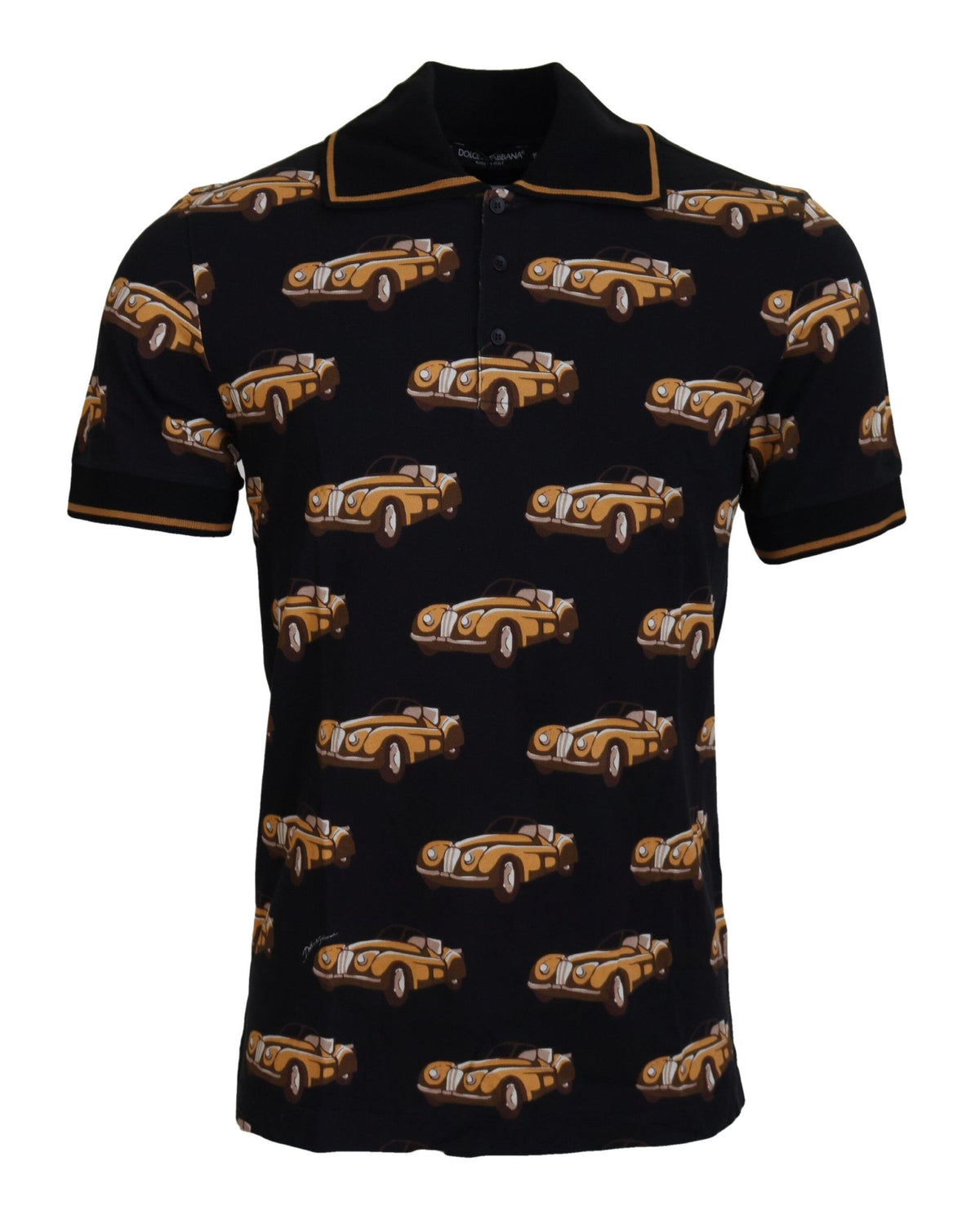 New Dolce & Gabbana Black Car Print Short Sleeve Polo T-shirt