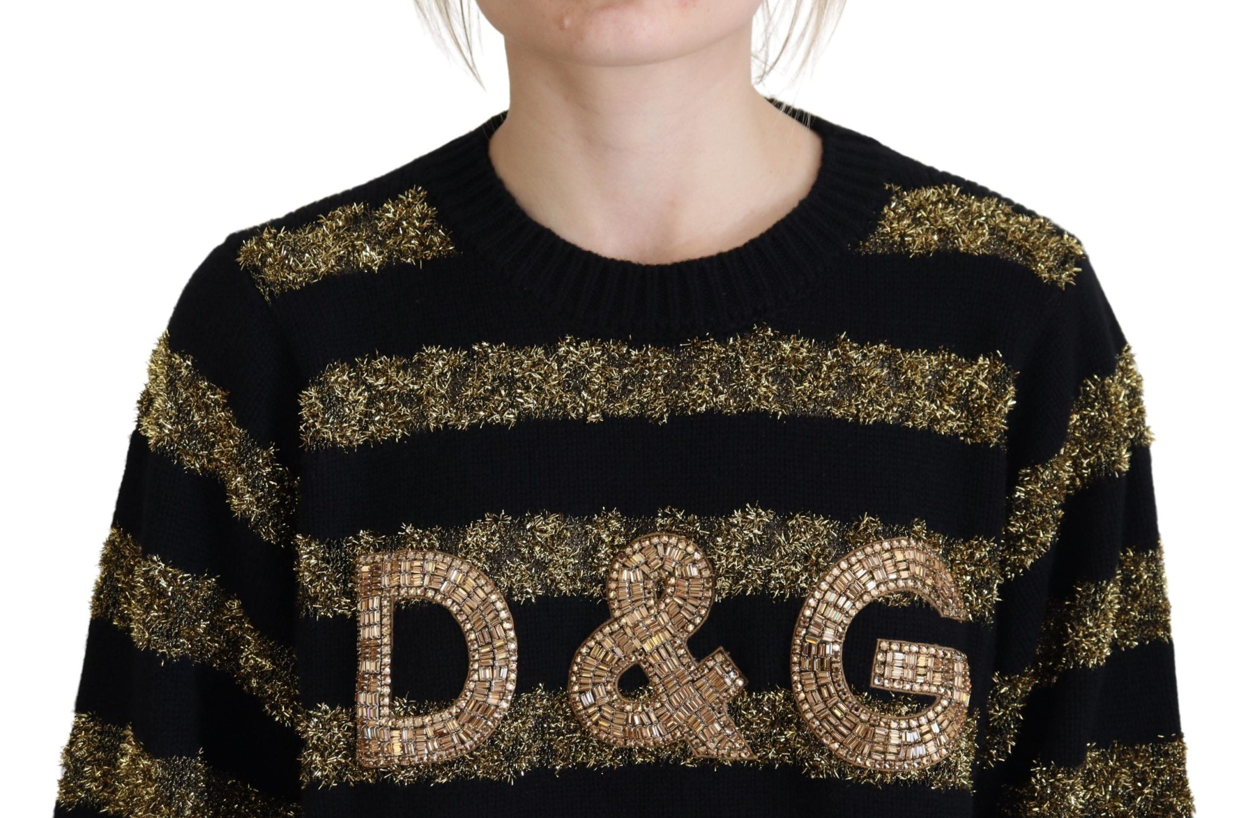 New Dolce & Gabbana Black Gold D&G Crystal Cashmere Sweater