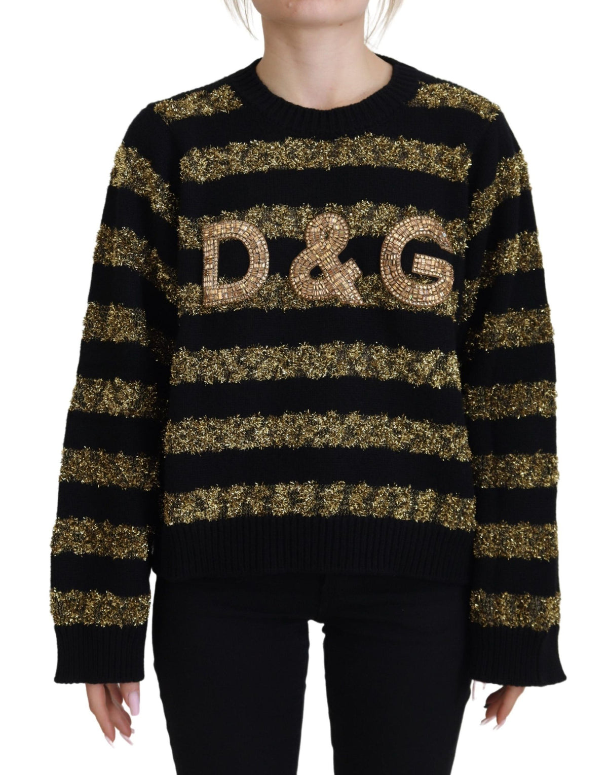New Dolce & Gabbana Black Gold D&G Crystal Cashmere Sweater