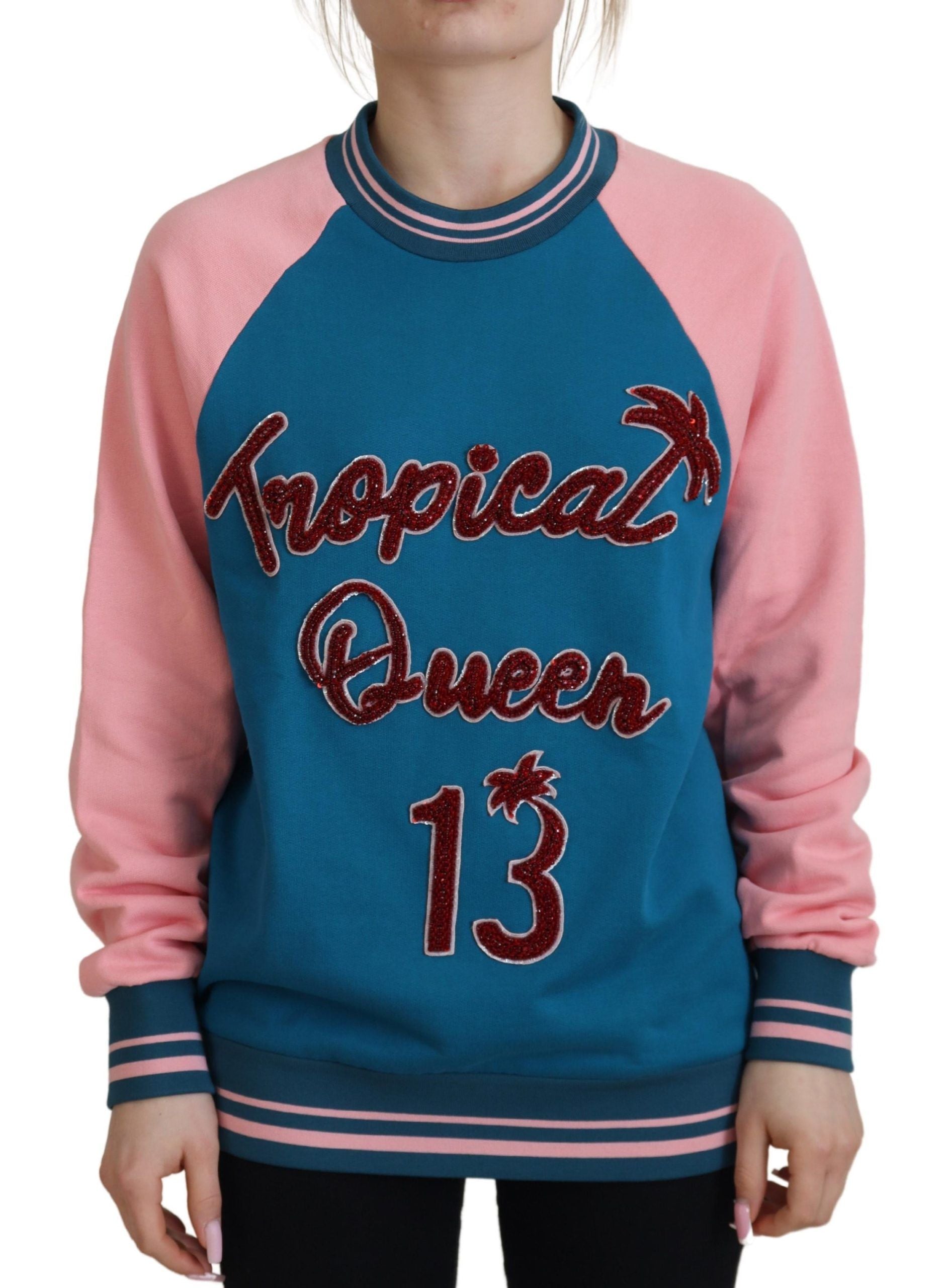 New Dolce & Gabbana Blue Pink Queen Sequin Crystal Sweater