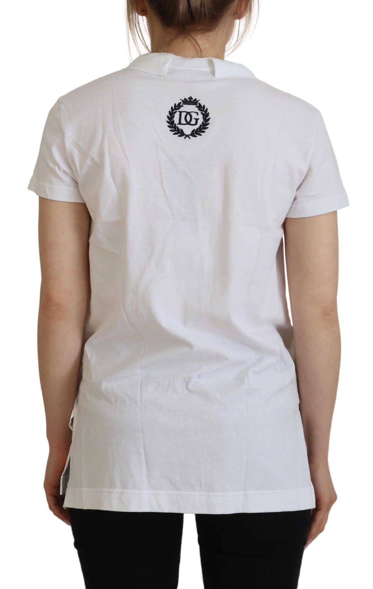 New Dolce & Gabbana White Short Sleeve V-neck Cotton Top Blouse T-shirt