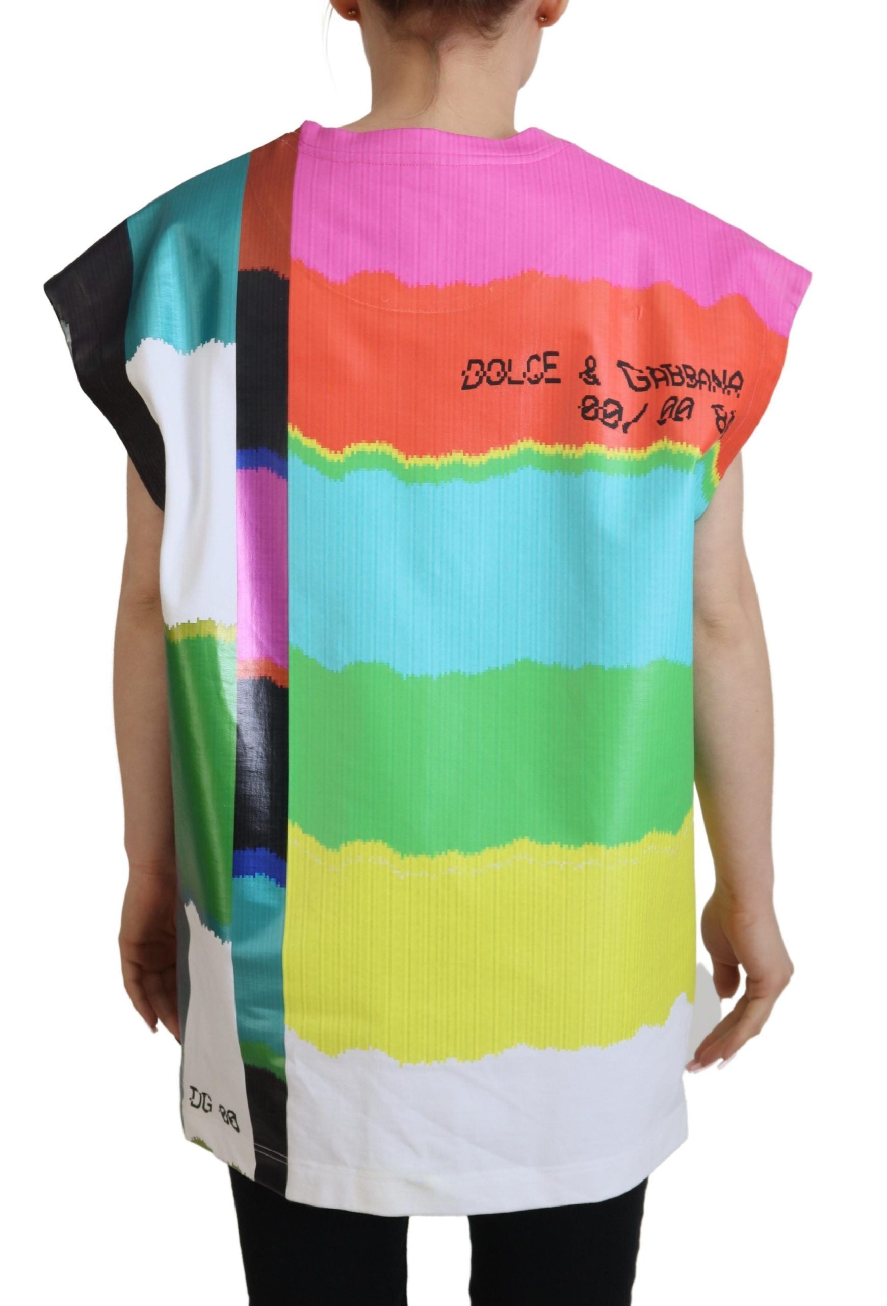 Dolce & Gabbana Multicolor TV Print Blouse Cotton T-shirt