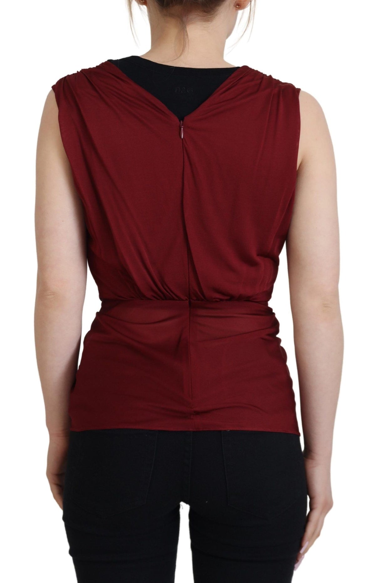 New Dolce & Gabbana Bordeaux Silk Stretch Top Vest Blouse