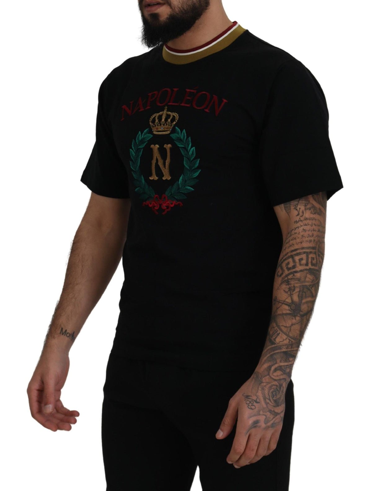 New Dolce & Gabbana Black Cotton Embroidered Crewneck T-shirt