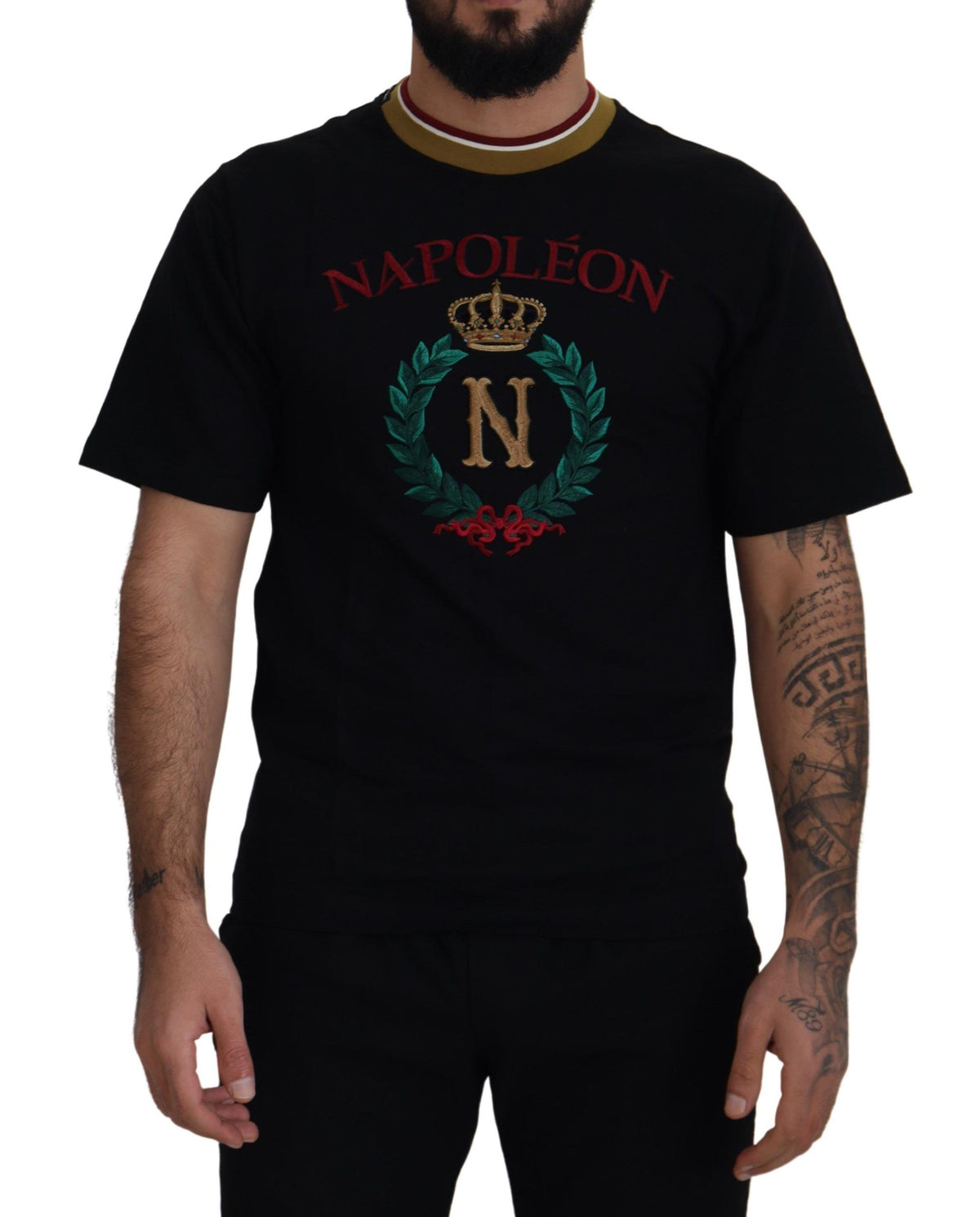 New Dolce & Gabbana Black Cotton Embroidered Crewneck T-shirt