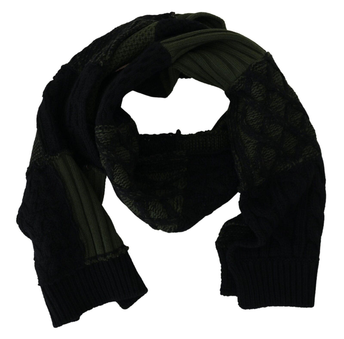 New Dolce & Gabbana Black Green Knitted Men Neck Wrap Shawl Scarf