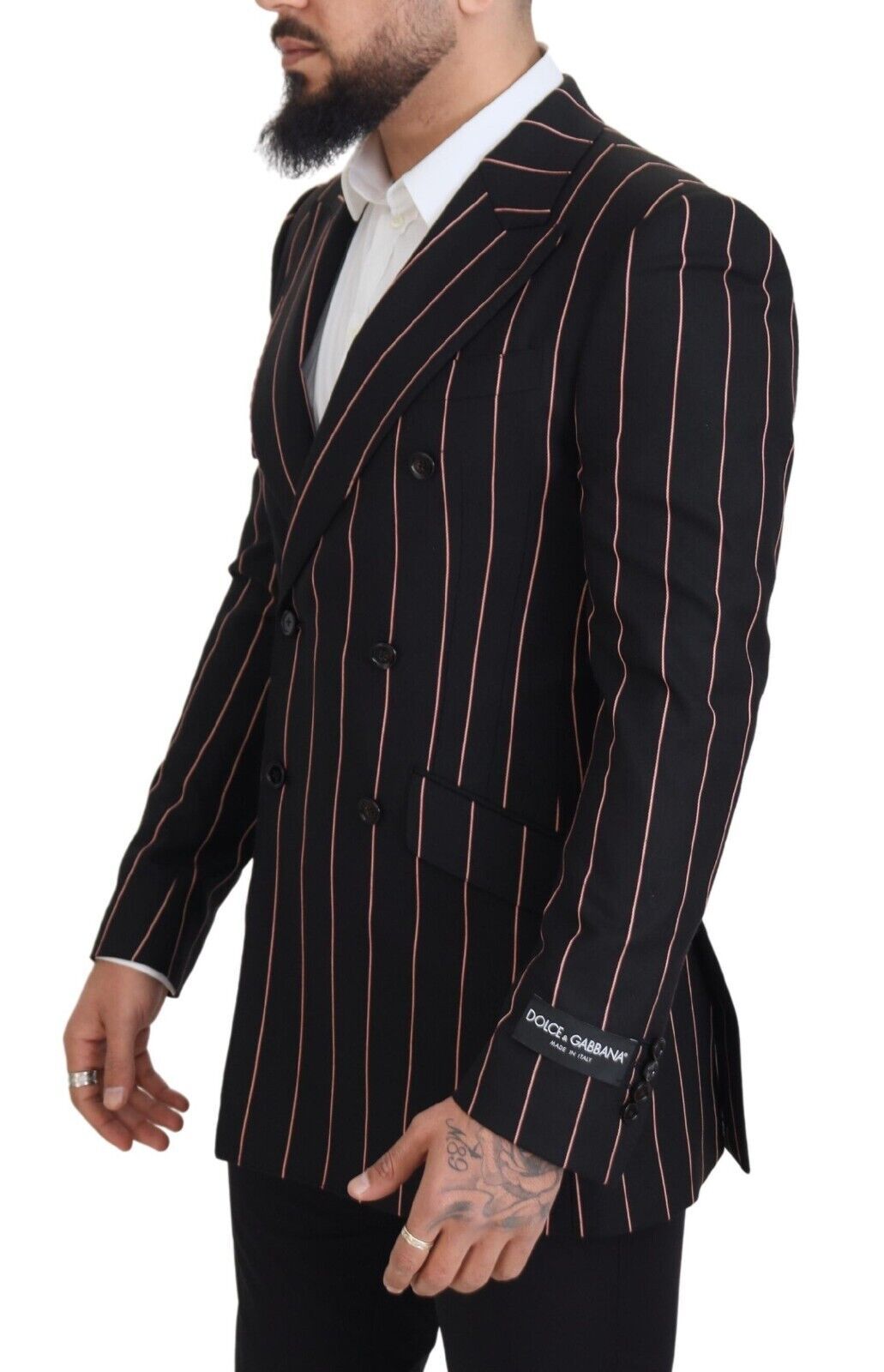 Dolce & Gabbana Dark Gray Stripes Viscose Double Breasted Blazer