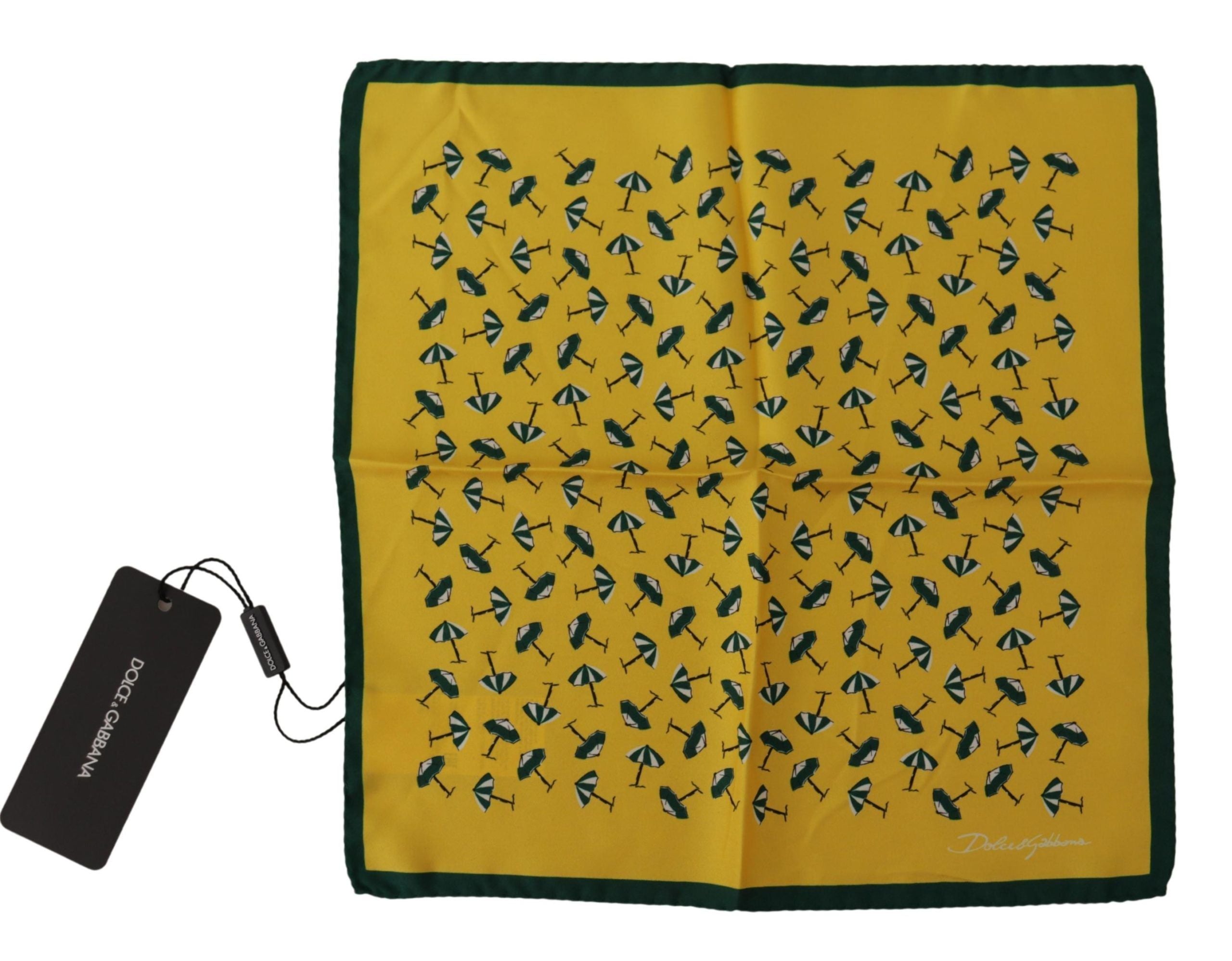 New Dolce & Gabbana Yellow Printed DG Logo Square Mens Handkerchief Scarf