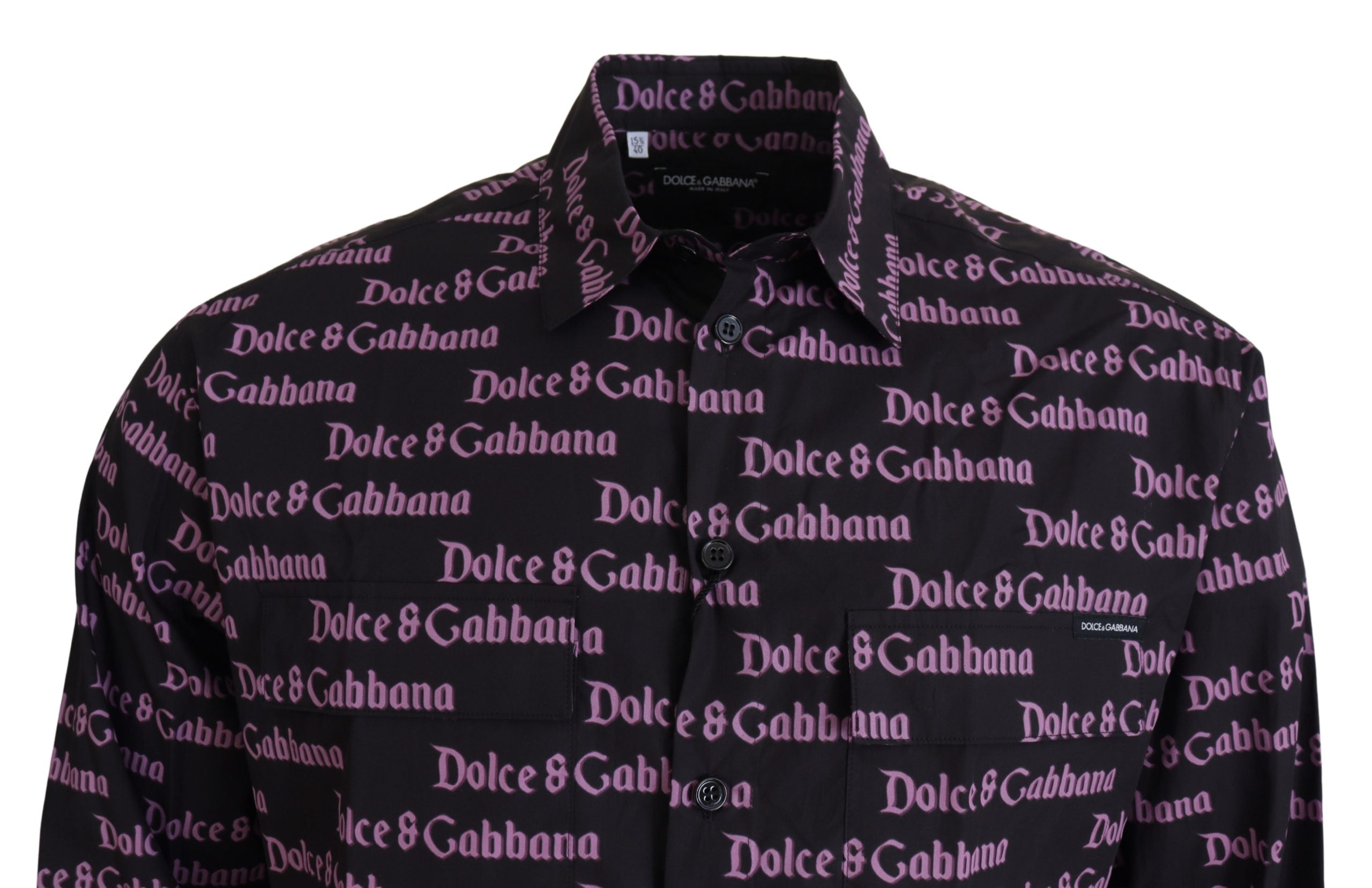 New Dolce & Gabbana Black Purple Logo Slim Dress Formal Shirt