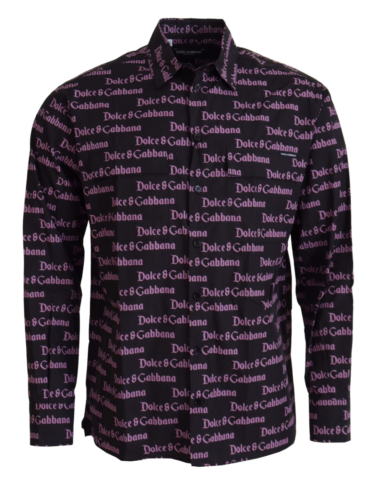 New Dolce & Gabbana Black Purple Logo Slim Dress Formal Shirt
