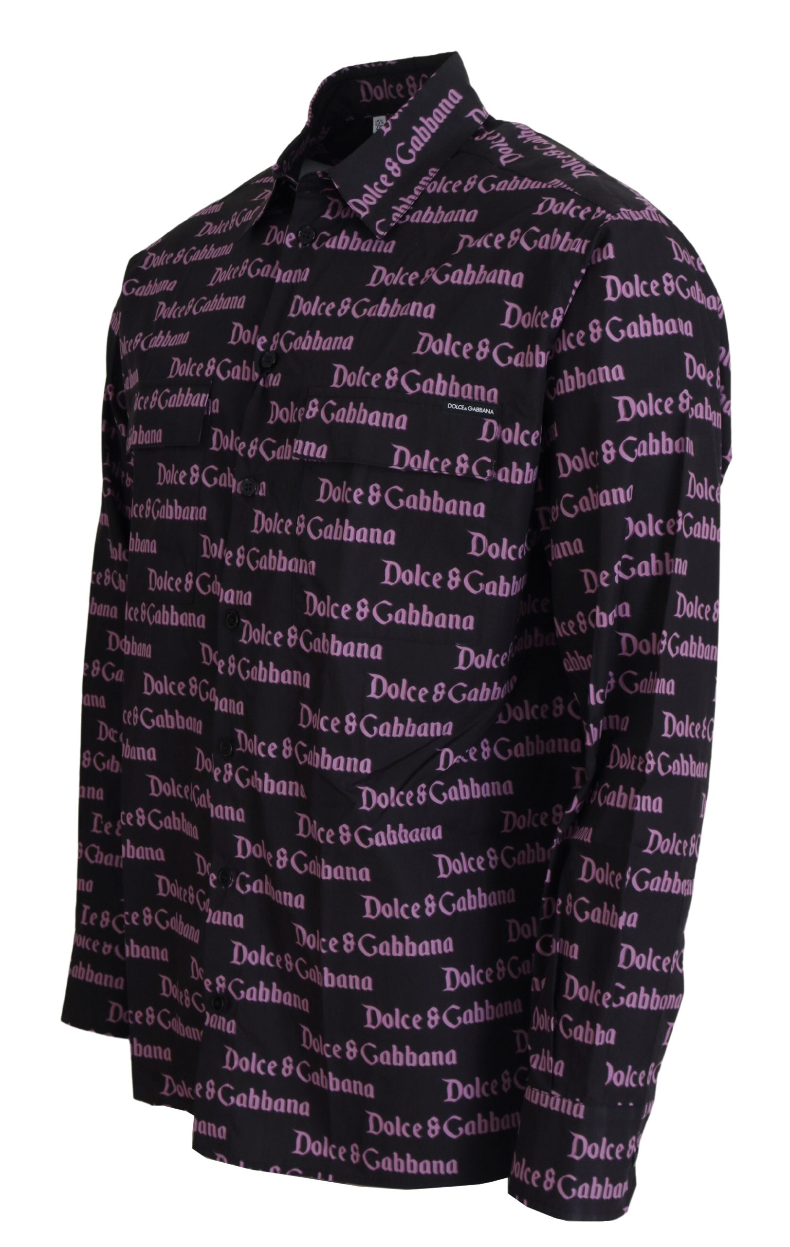 New Dolce & Gabbana Black Purple Logo Slim Dress Formal Shirt