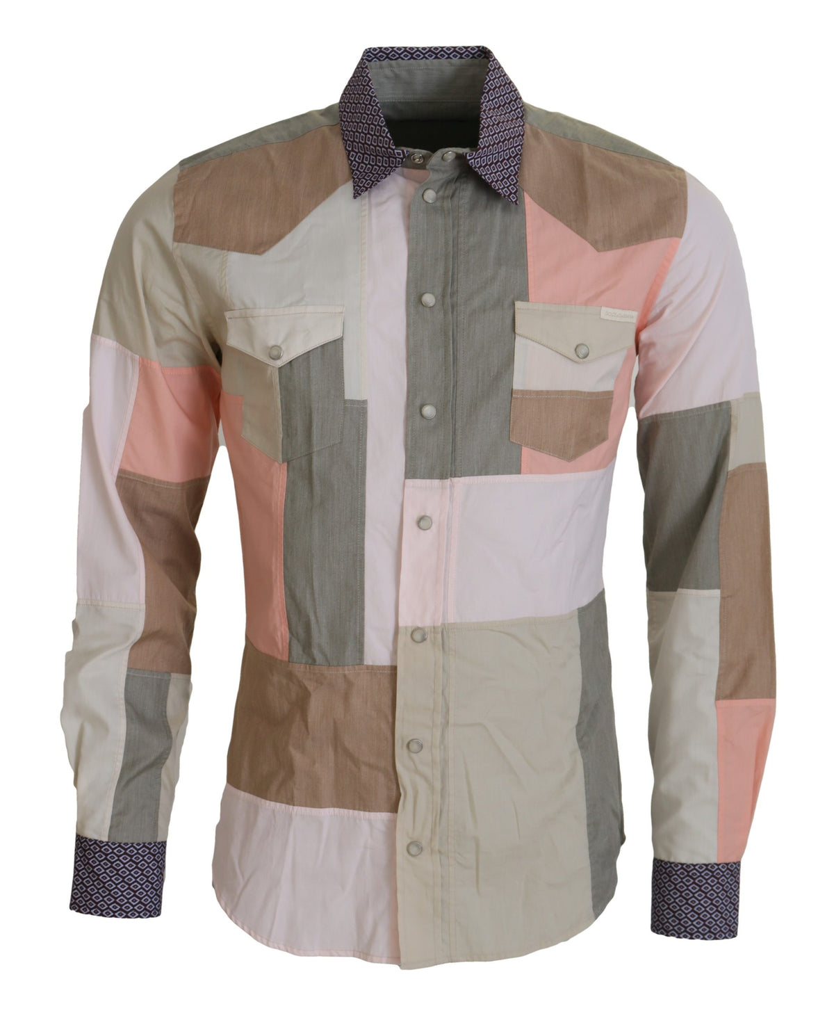 New Dolce & Gabbana Multicolor Cotton Patchwork Slim Shirt