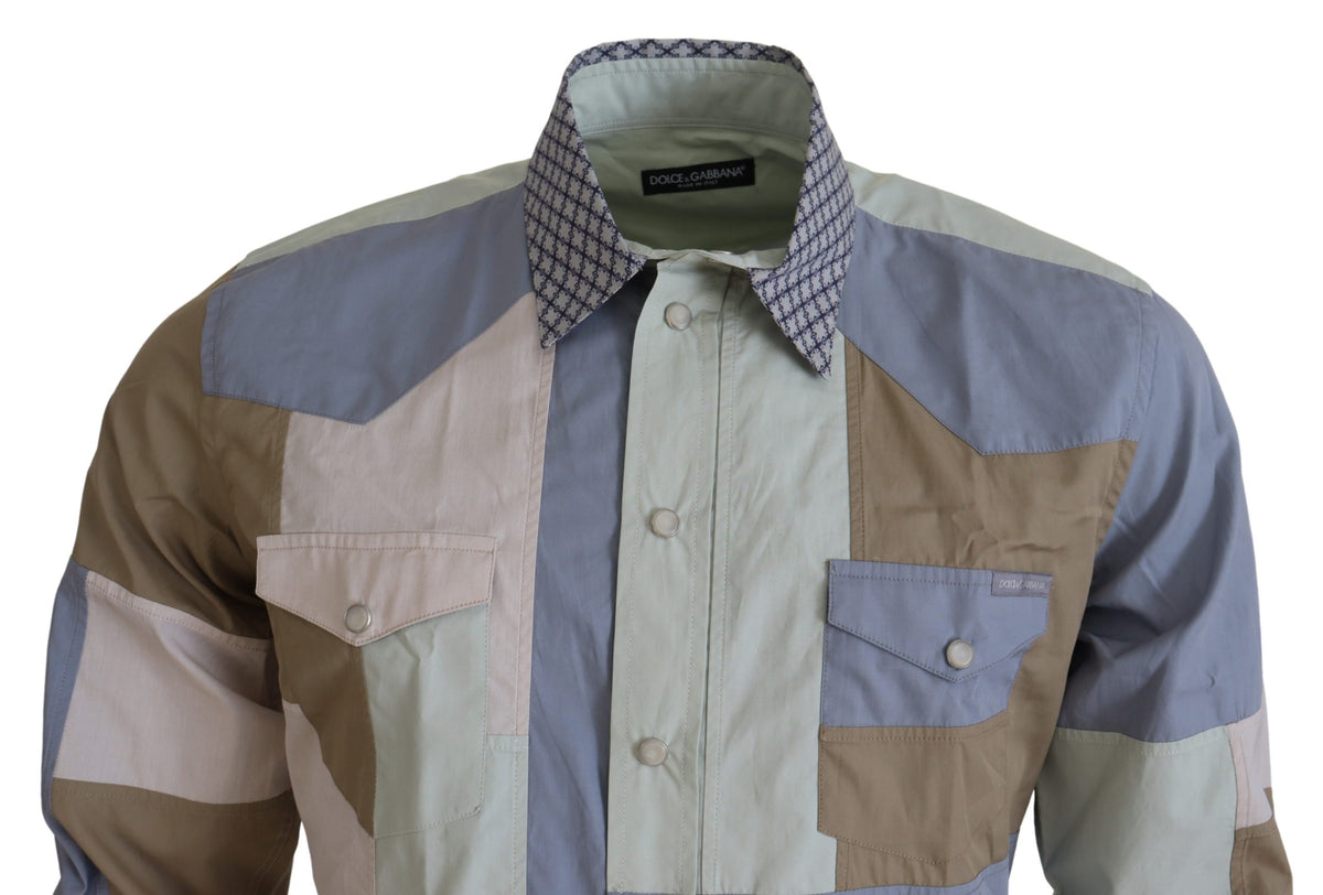 New Dolce & Gabbana Multicolor Cotton Patchwork Slim Shirt