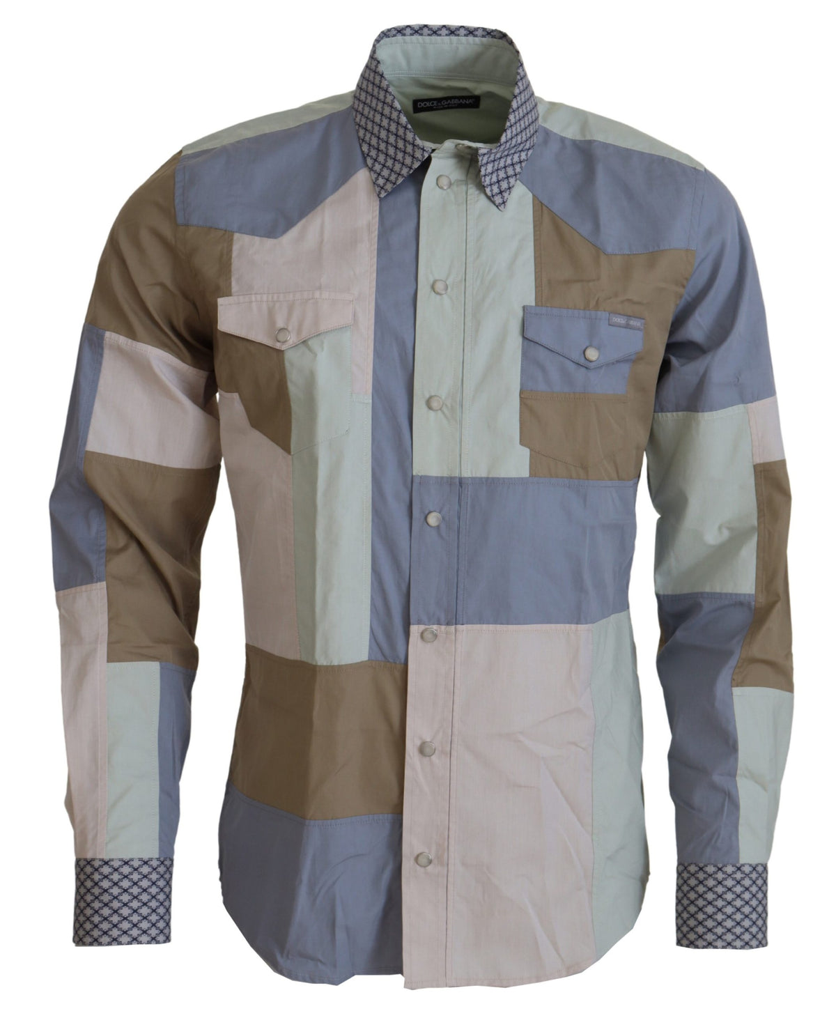 New Dolce & Gabbana Multicolor Cotton Patchwork Slim Shirt