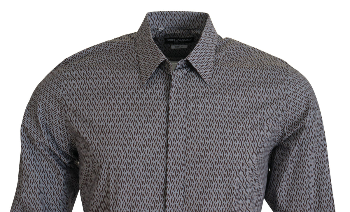 New Dolce & Gabbana Gray Brown GOLD Slim Fit Dress Formal Shirt