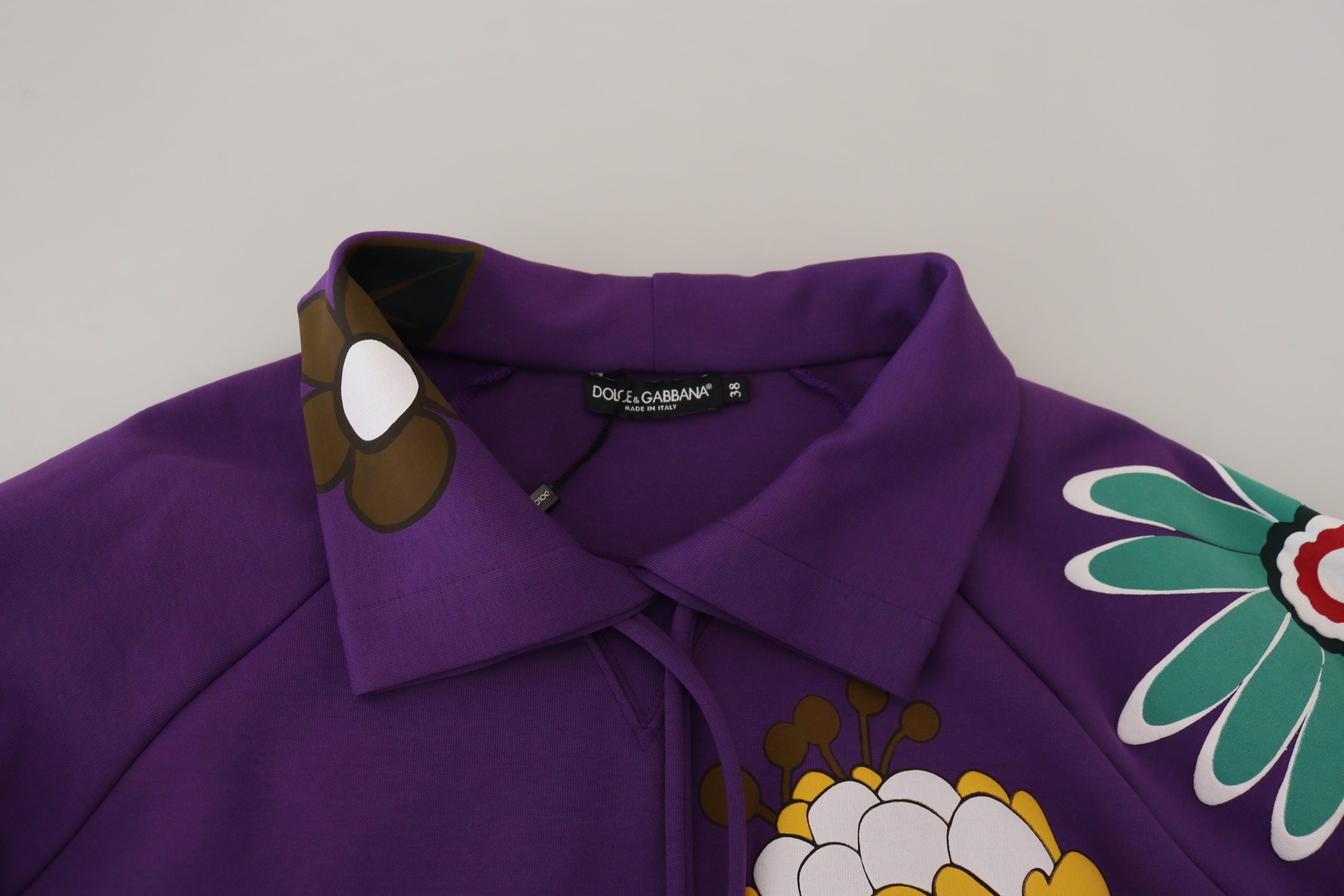 Dolce & Gabbana Purple Floral Print Pullover Cotton Sweater