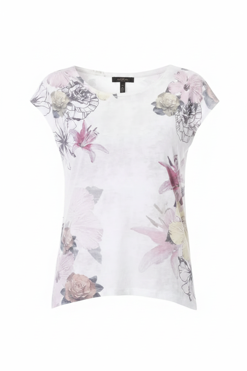 Trussardi Action White Floral Printed Cotton Top