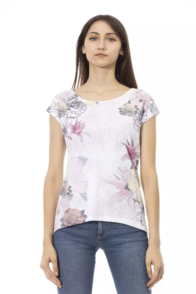 Trussardi Action White Floral Printed Cotton Top