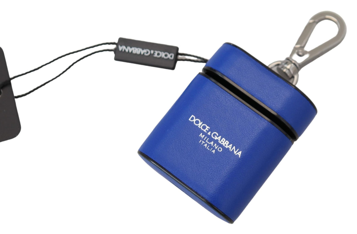 Dolce & Gabbana Blue Leather Silver Metal Logo Airpods Case