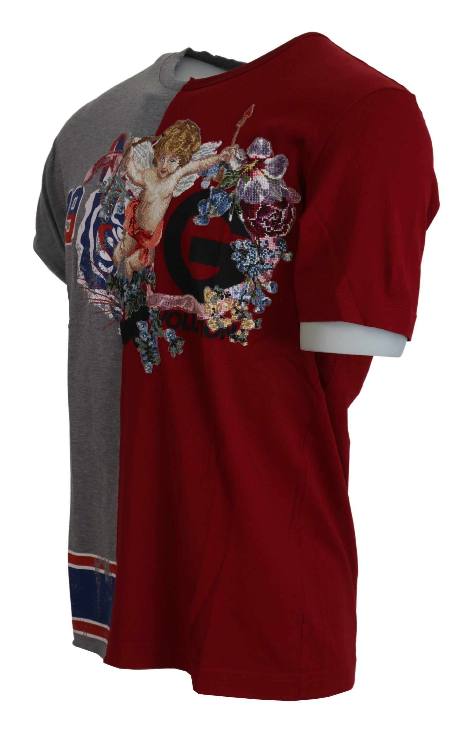Dolce & Gabbana Red Gray Two Model DG Angel Crewneck T-shirt