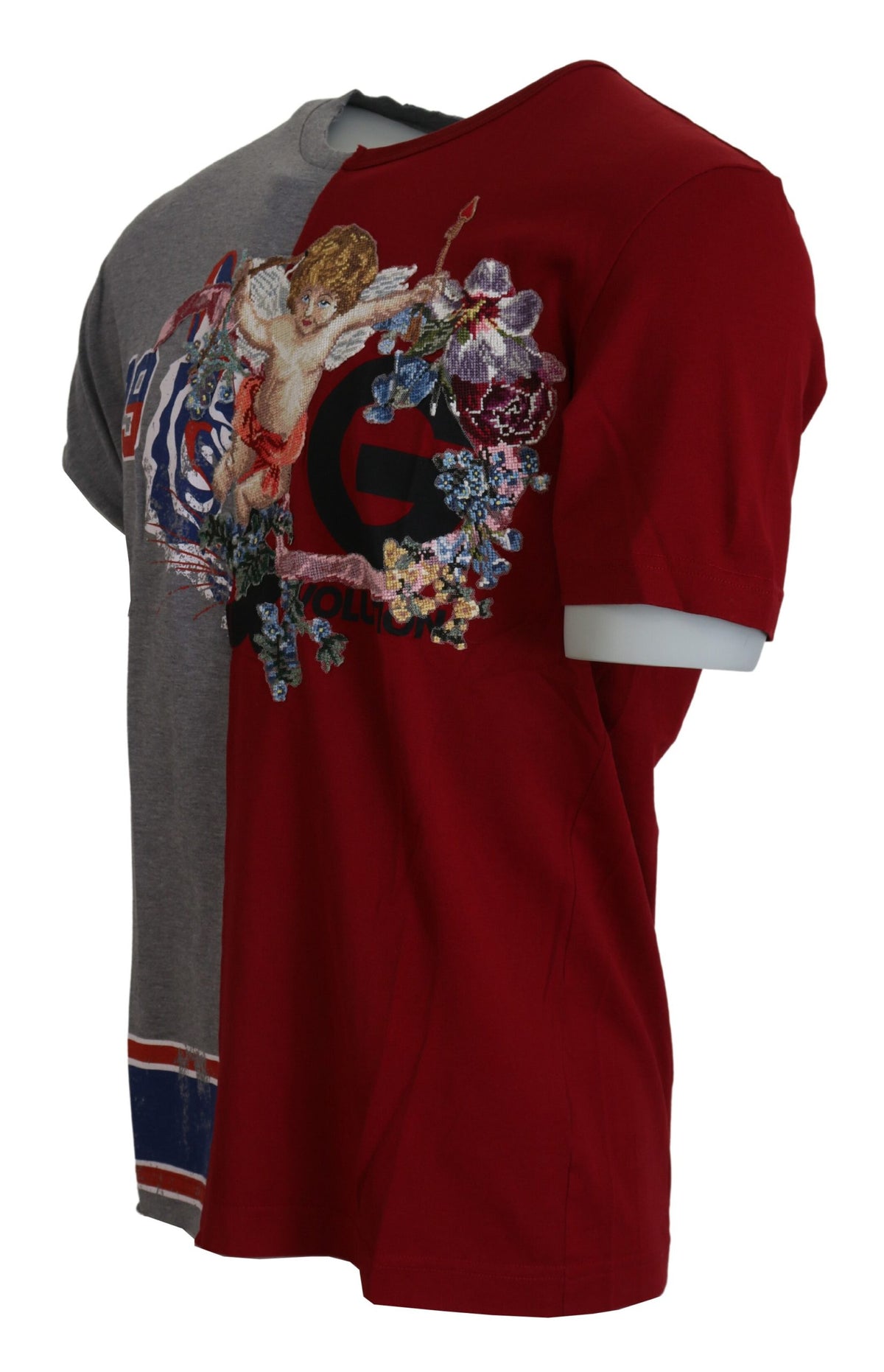 New Dolce & Gabbana Red Gray Two Model DG Angel Crewneck T-shirt