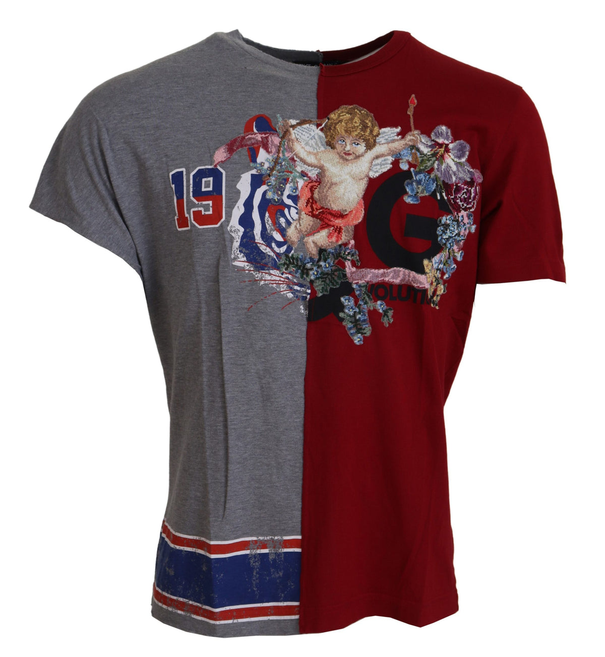 New Dolce & Gabbana Red Gray Two Model DG Angel Crewneck T-shirt