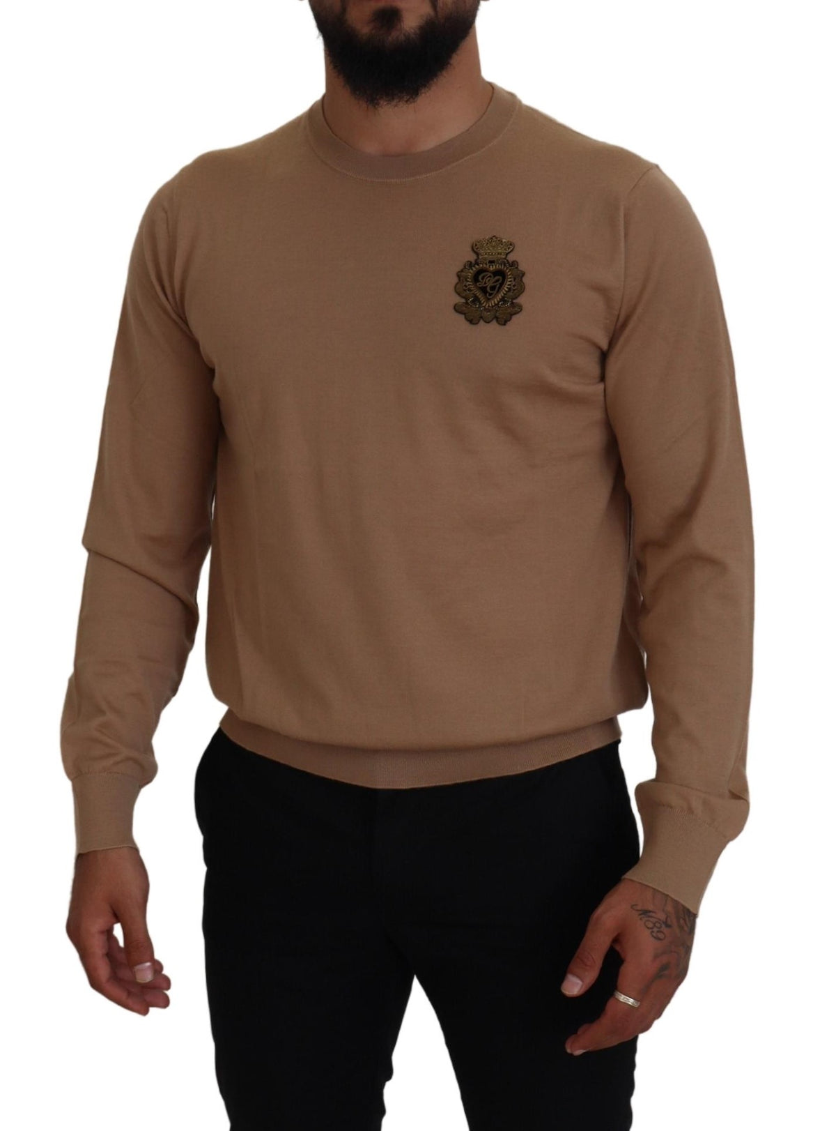 New Dolce & Gabbana Beige Cashmere Crown Logo Pullover Sweater