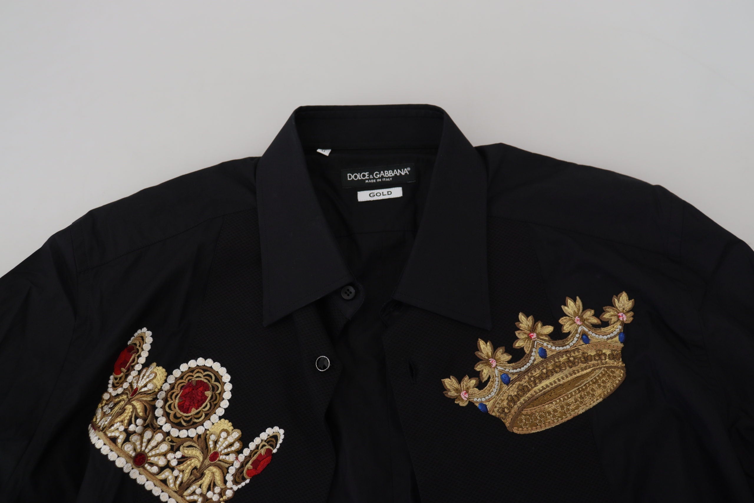 New Dolce & Gabbana Black Gold Crown Slim Fit Dress Formal Shirt